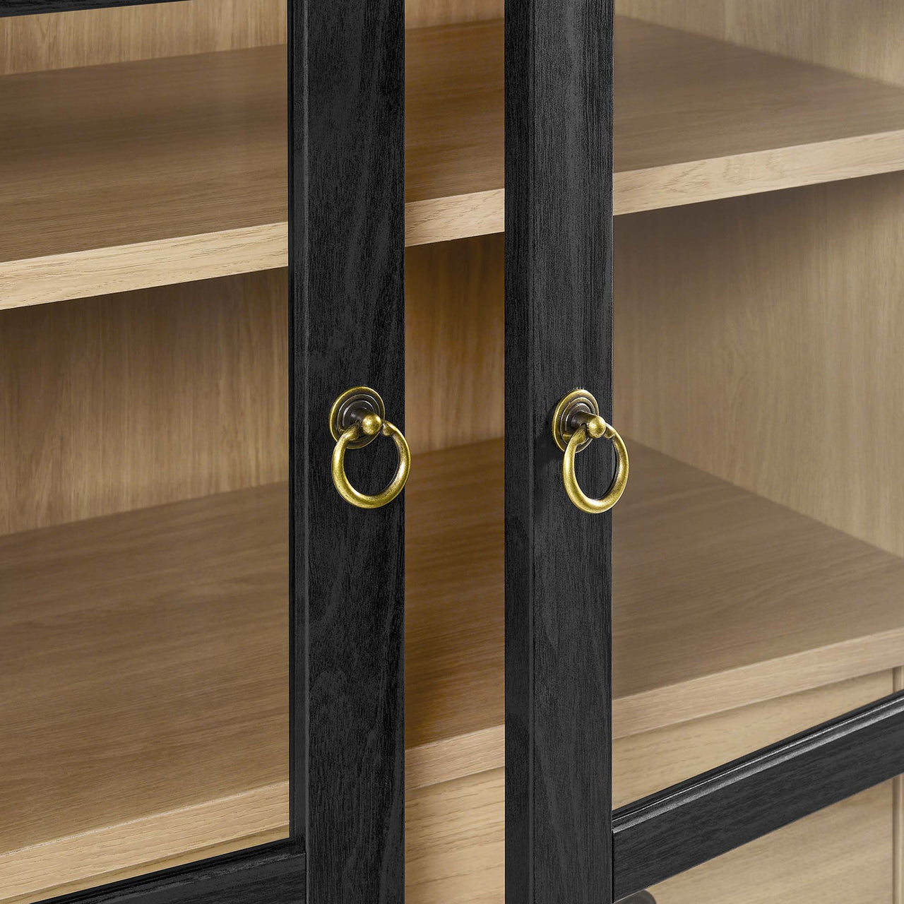 Althene Tall Rounded Display Cabinet, Black & Oak