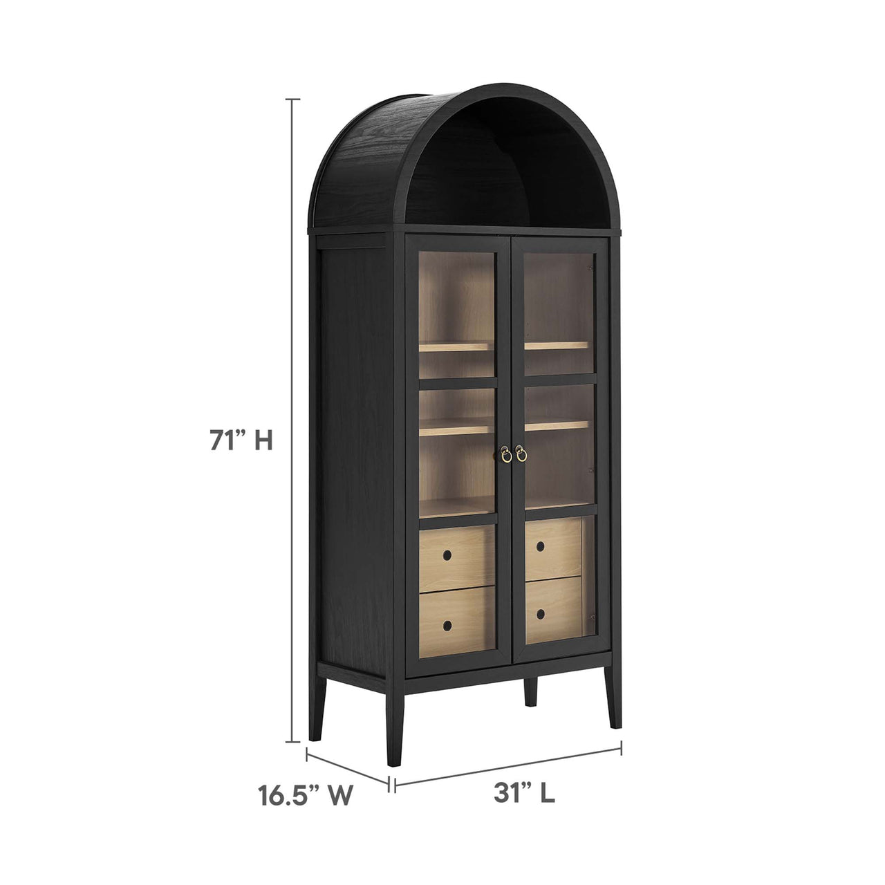 Althene Tall Rounded Display Cabinet, Black & Oak