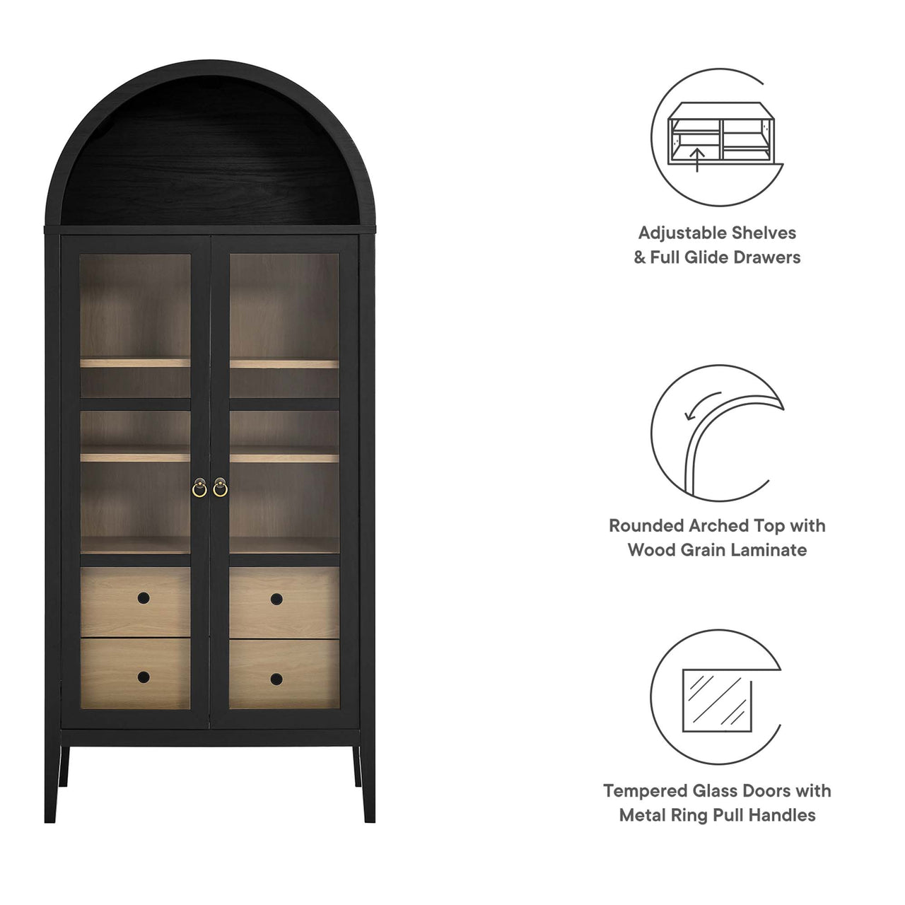 Althene Tall Rounded Display Cabinet, Black & Oak