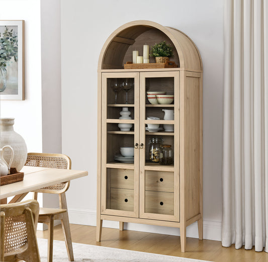 Althene Tall Rounded Display Cabinet, Light Oak