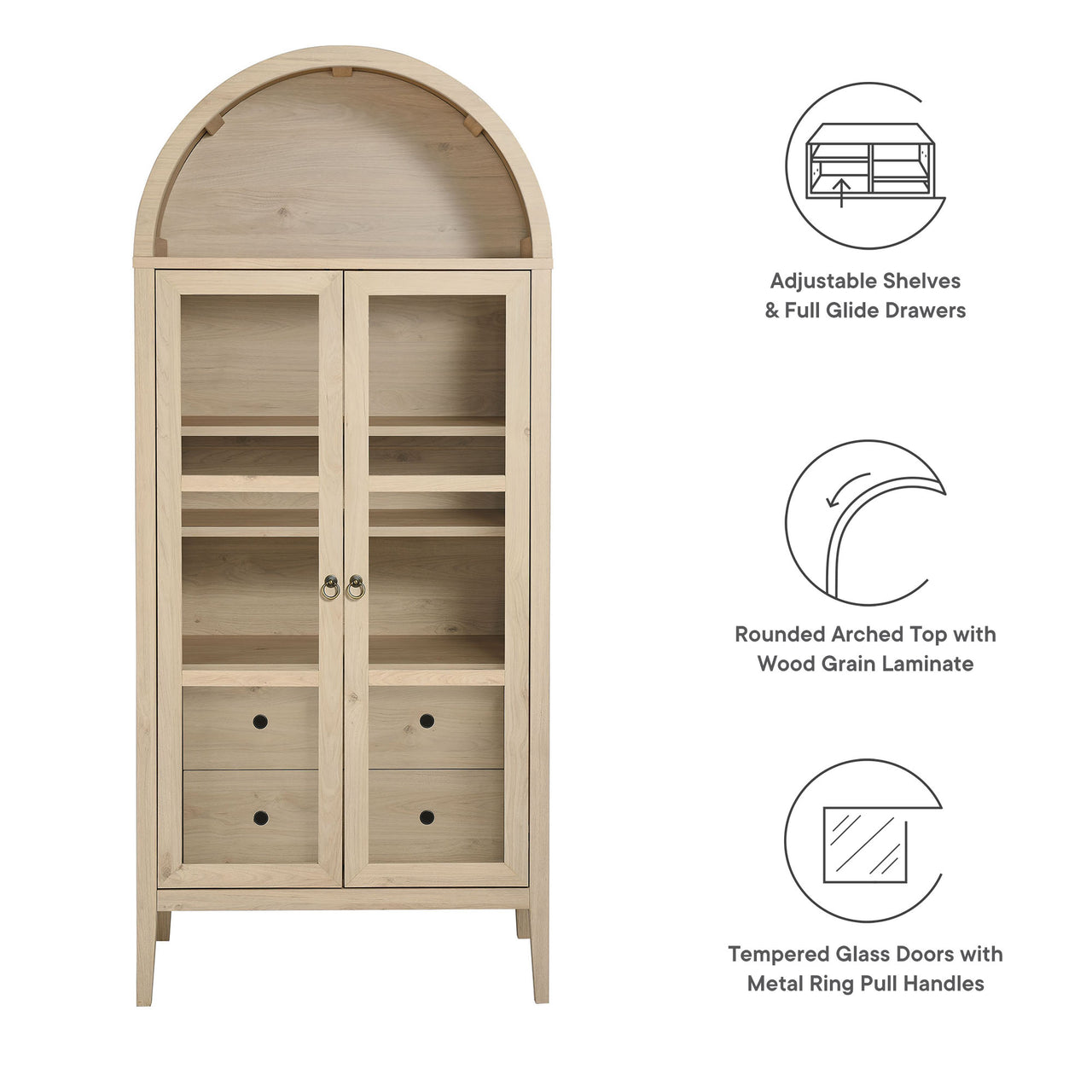 Althene Tall Rounded Display Cabinet, Light Oak