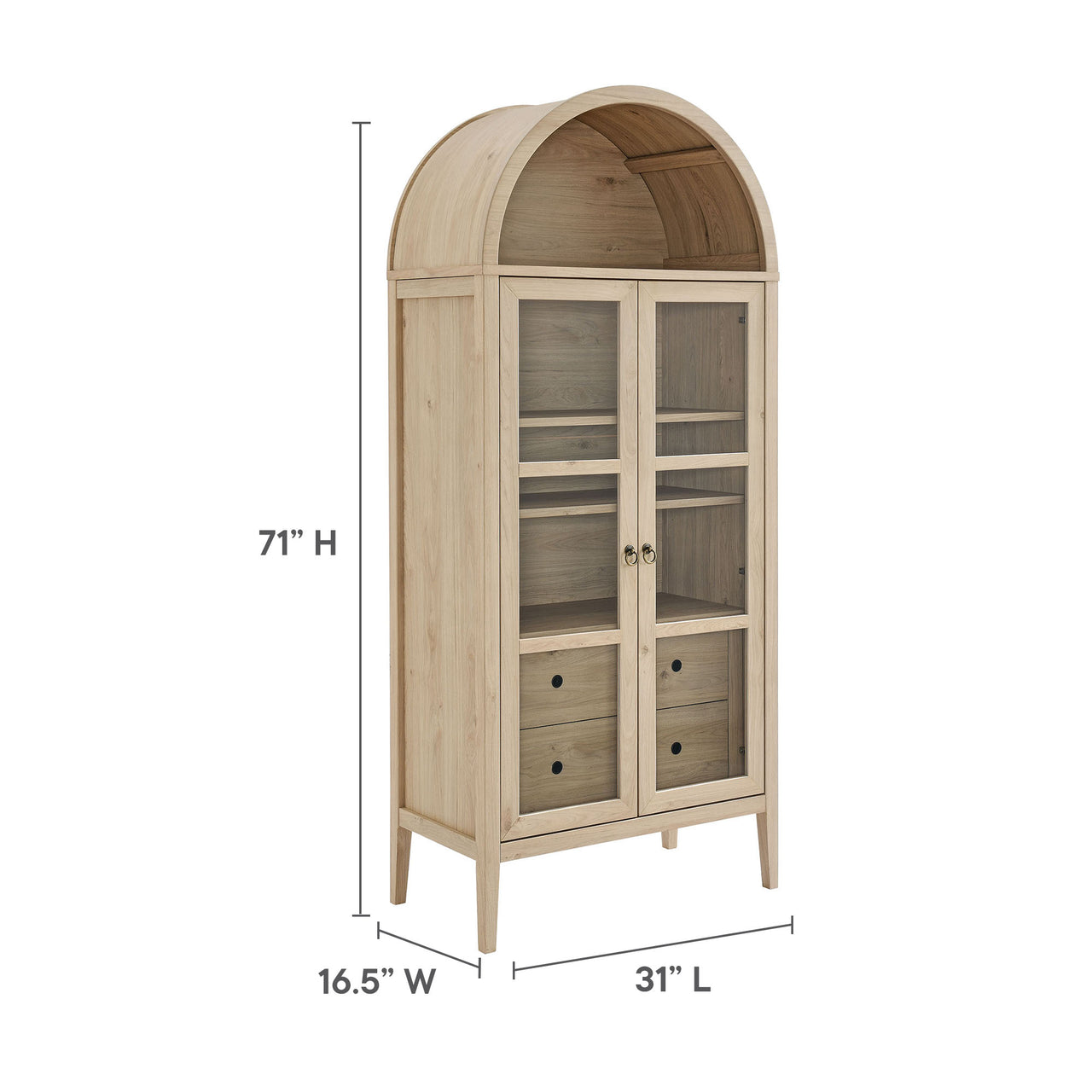 Althene Tall Rounded Display Cabinet, Light Oak