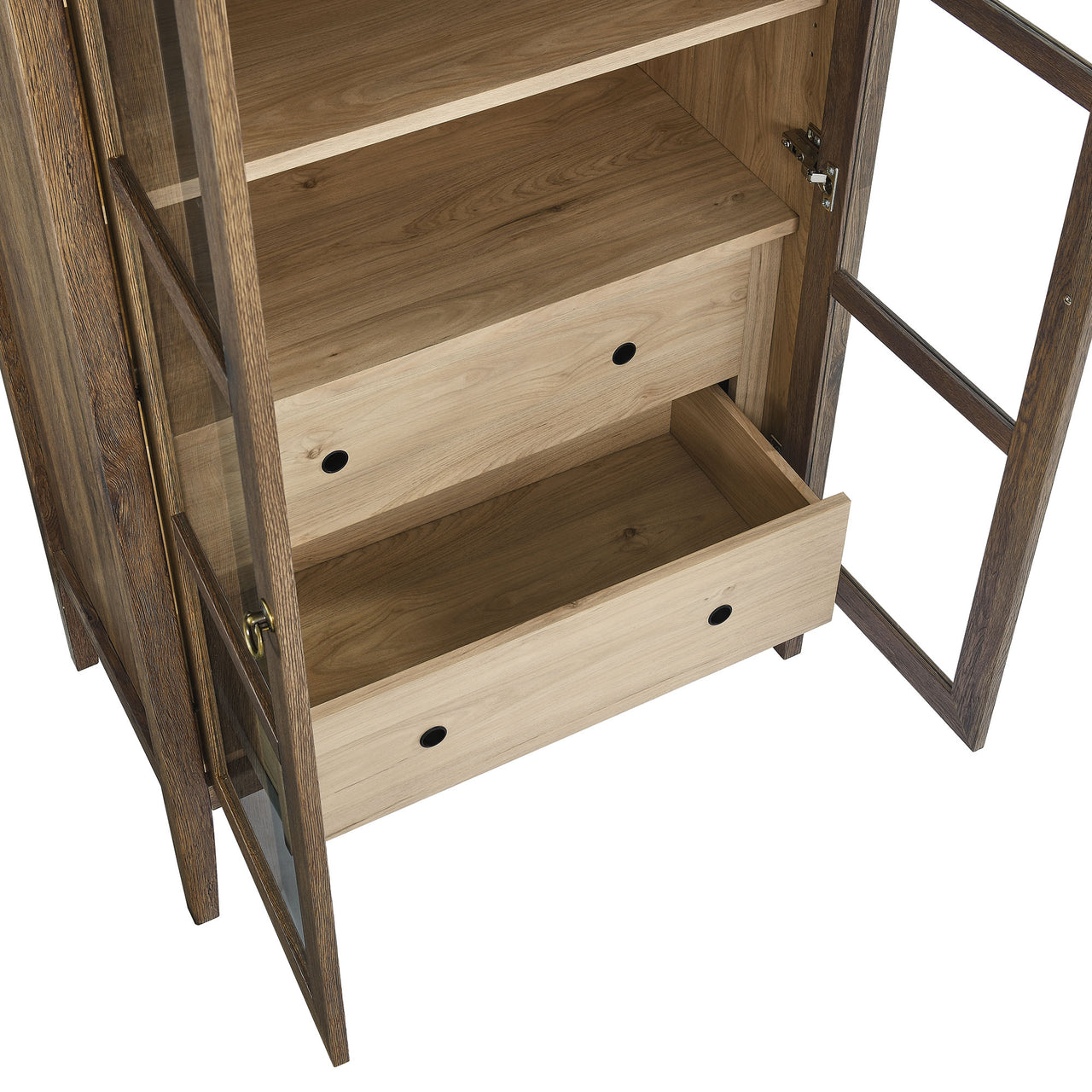 Althene Tall Rounded Display Cabinet, Walnut & Cream