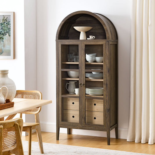 Althene Tall Rounded Display Cabinet, Walnut & Cream