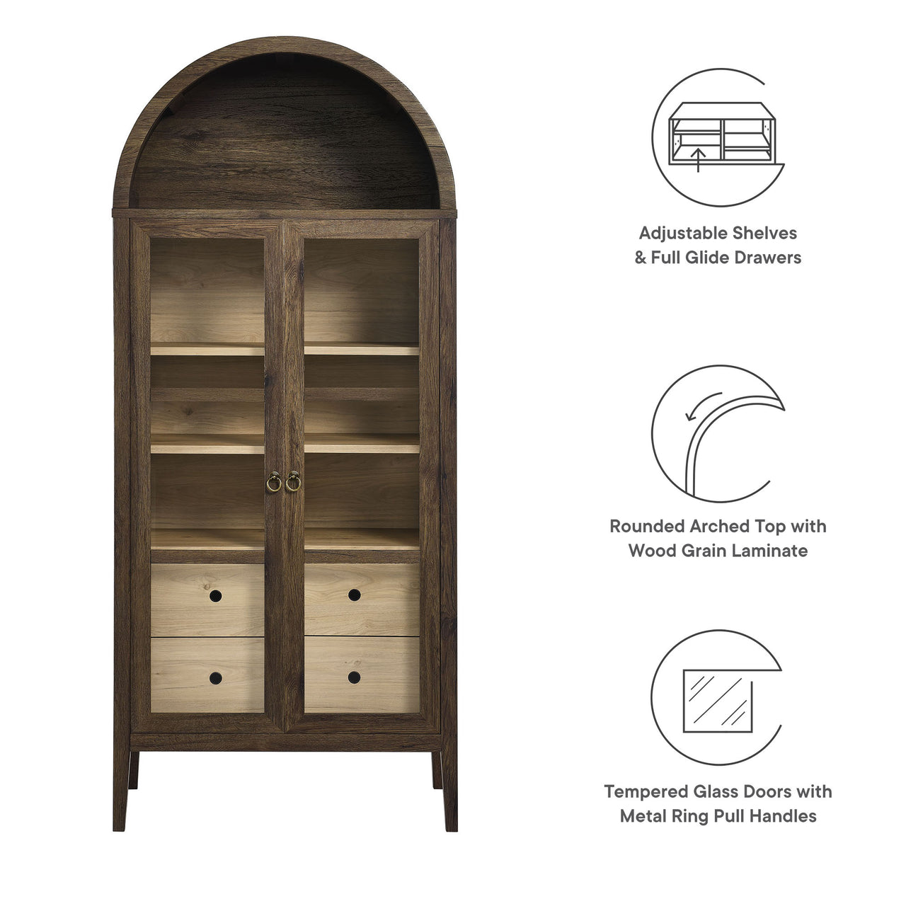 Althene Tall Rounded Display Cabinet, Walnut & Cream