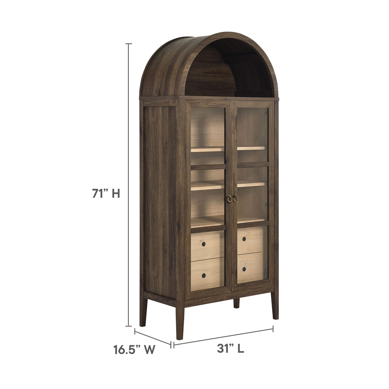 Althene Tall Rounded Display Cabinet, Walnut & Cream