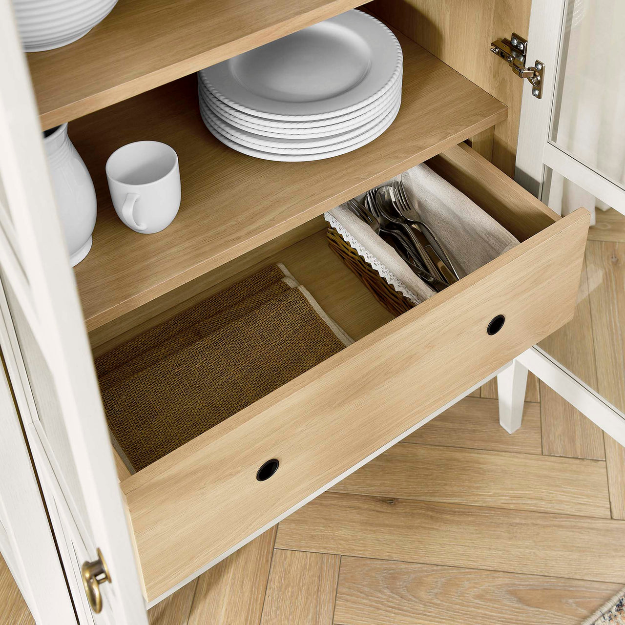 Althene Tall Rounded Display Cabinet, White & Oak