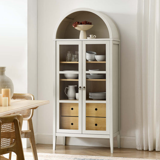 Althene Tall Rounded Display Cabinet, White & Oak