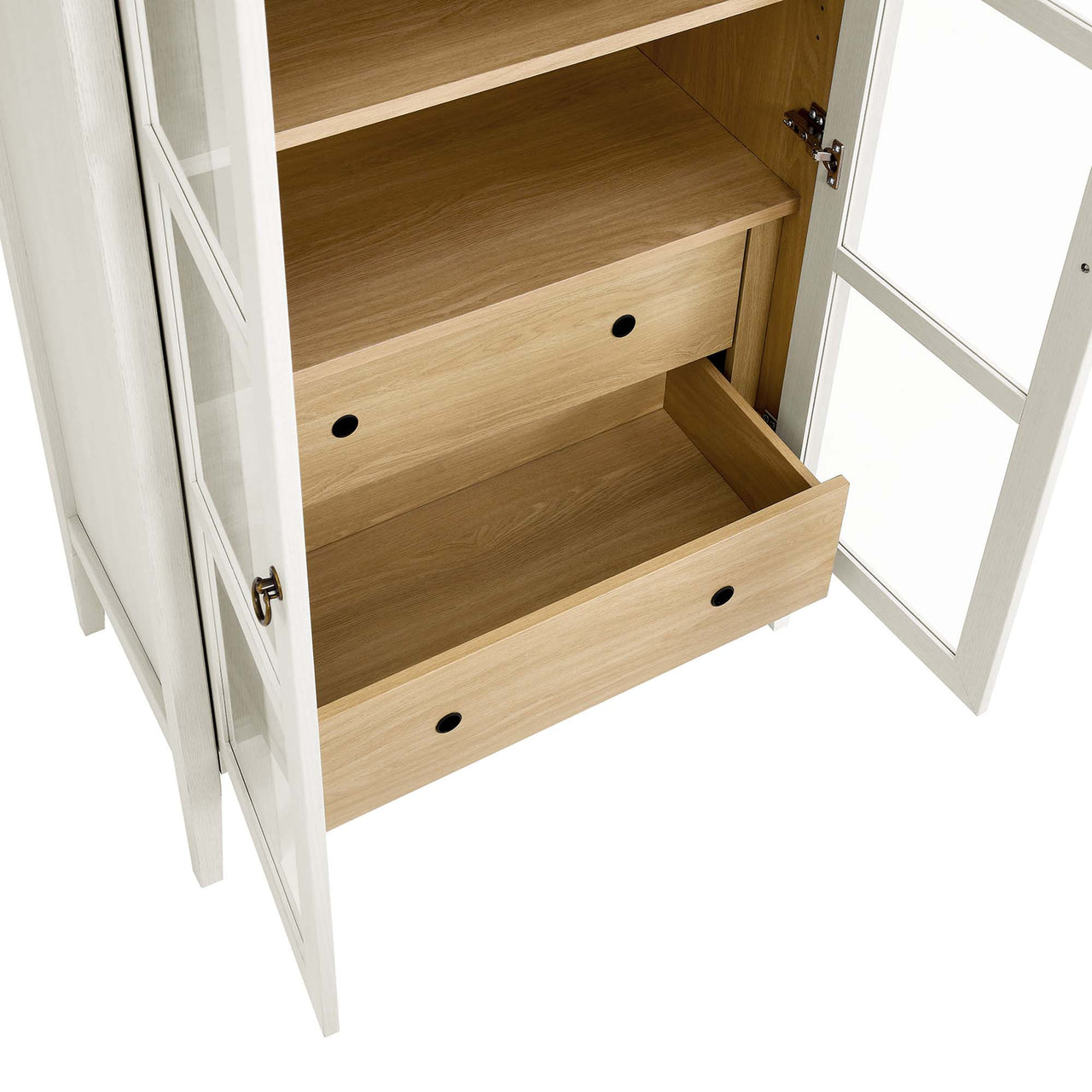 Althene Tall Rounded Display Cabinet, White & Oak