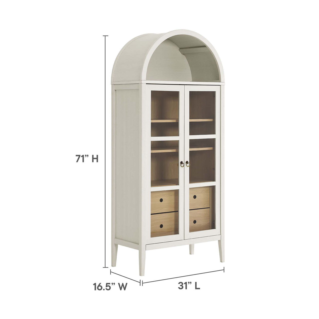 Althene Tall Rounded Display Cabinet, White & Oak