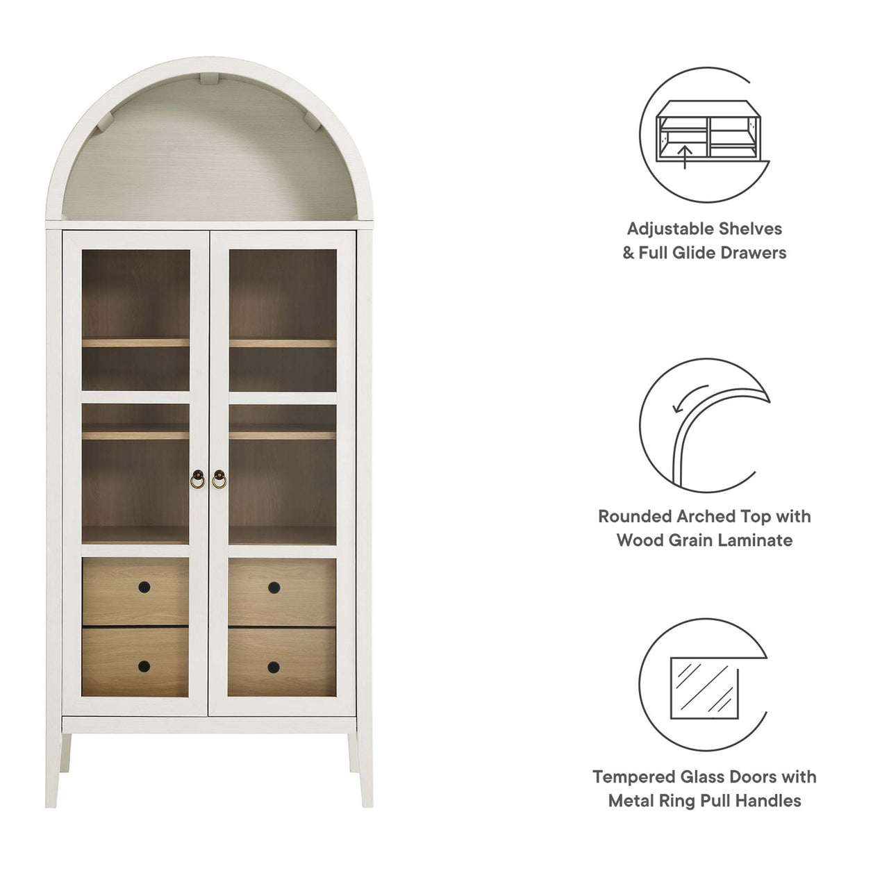 Althene Tall Rounded Display Cabinet, White & Oak