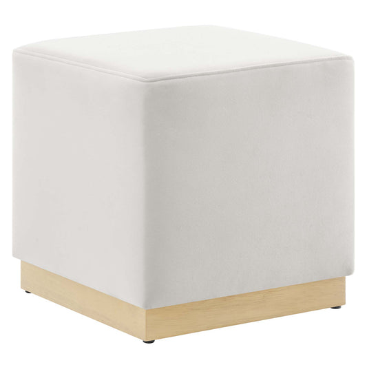 Ardena Square Velvet Ottoman, Small, Chalk & Cream