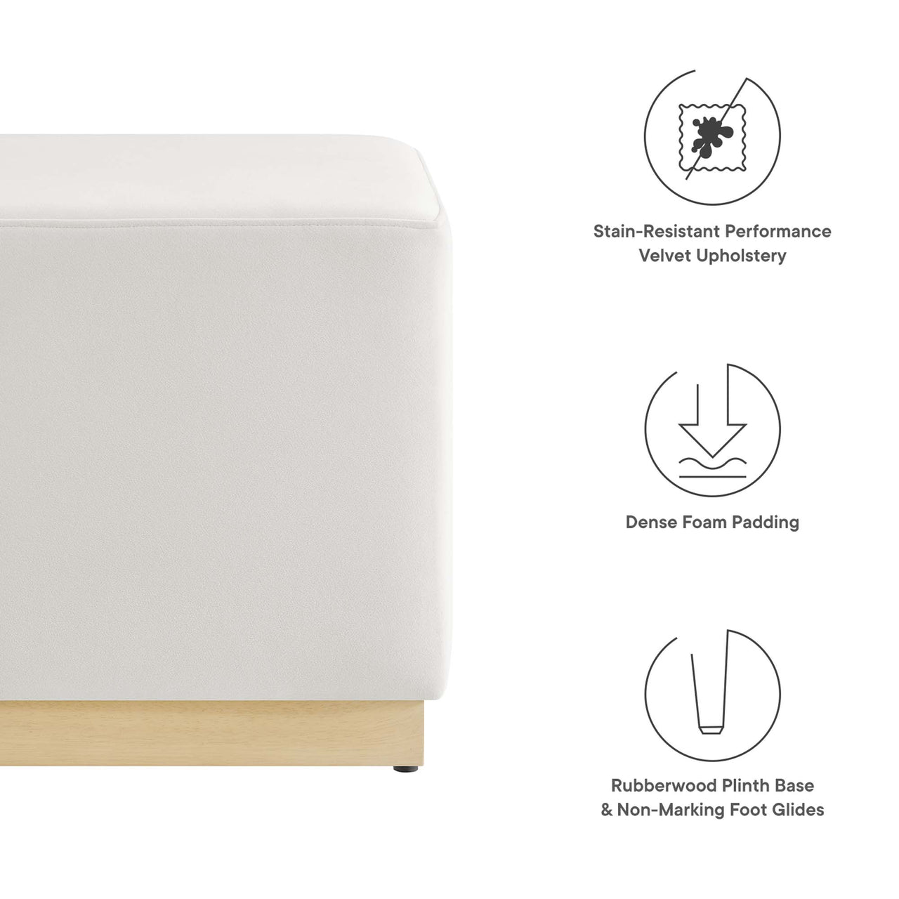 Ardena Square Velvet Ottoman, Small, Chalk & Cream