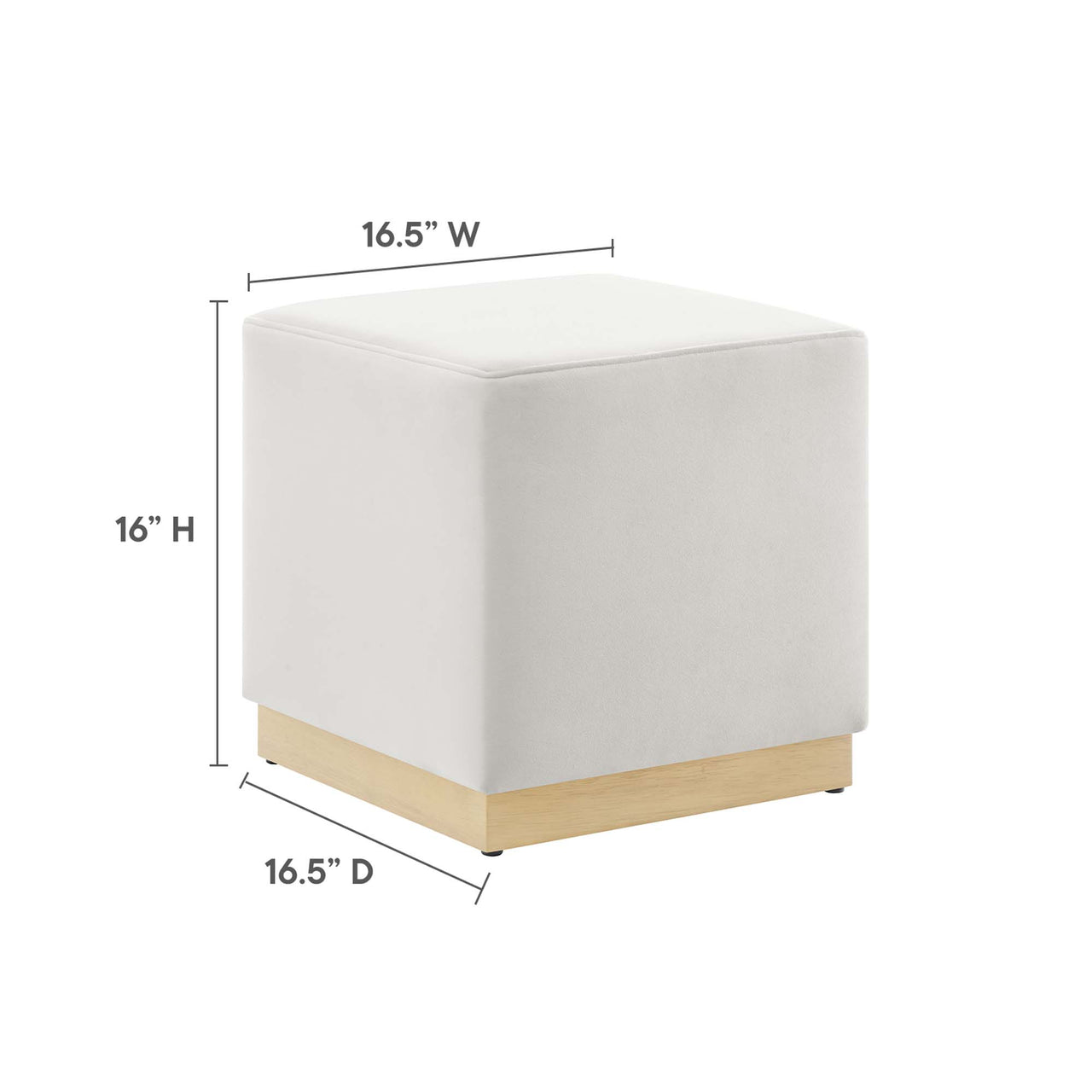 Ardena Square Velvet Ottoman, Small, Chalk & Cream