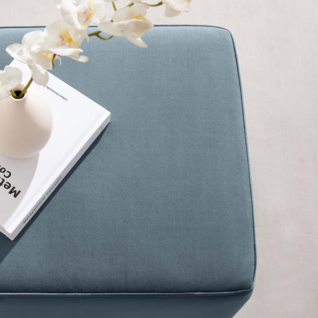 Ardena Square Velvet Ottoman, Small, Slate & Cream