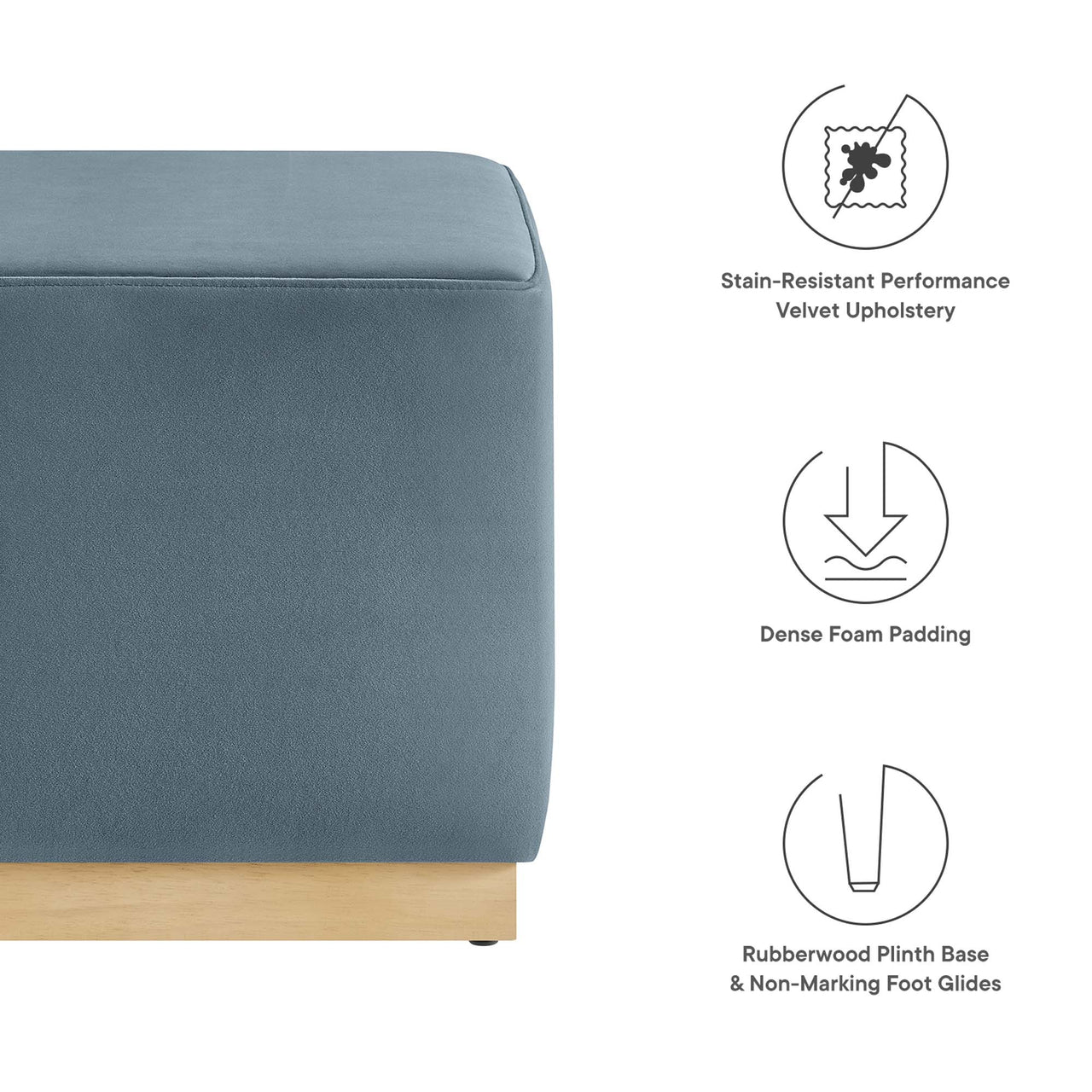 Ardena Square Velvet Ottoman, Small, Slate & Cream
