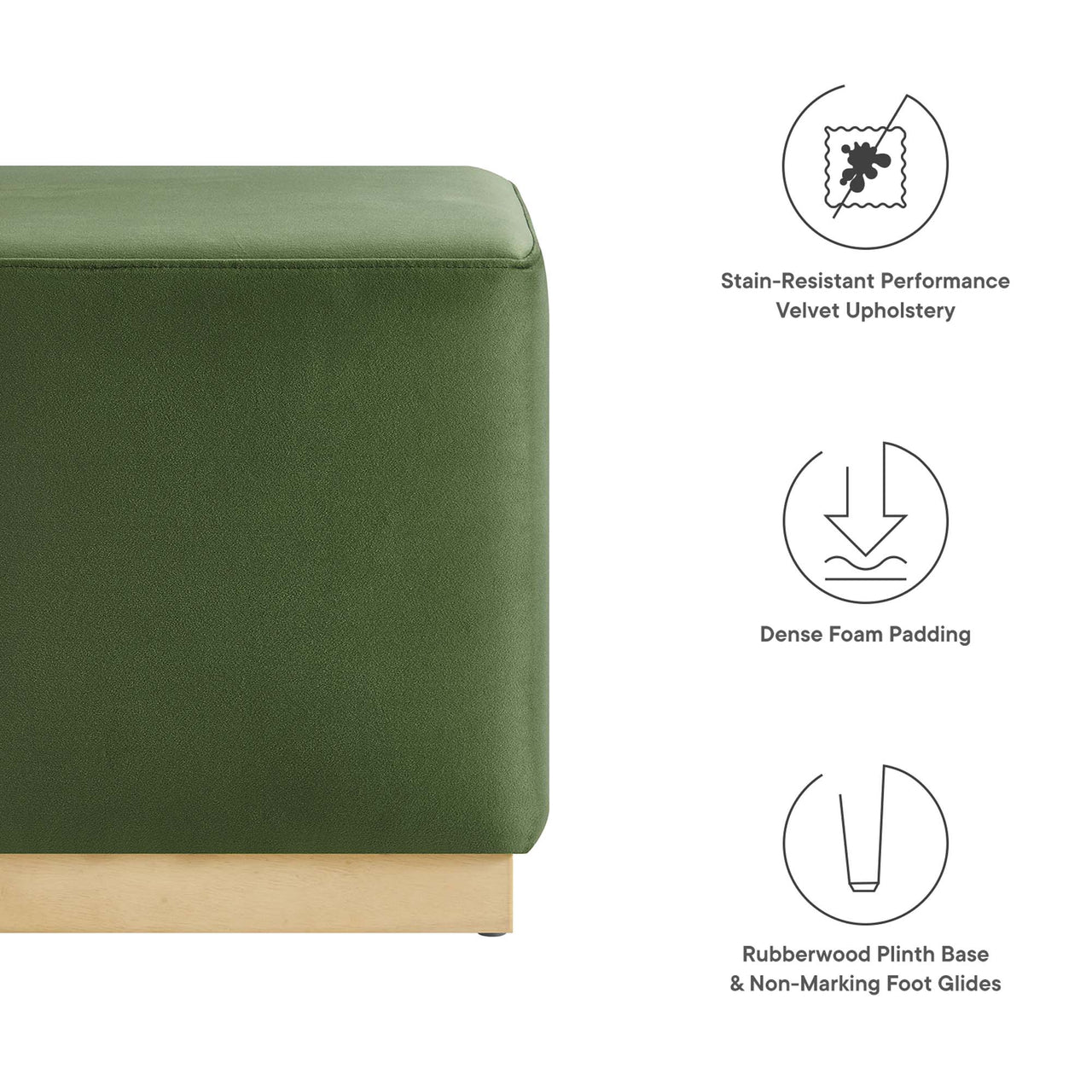 Ardena Square Velvet Ottoman, Small, Basil & Cream