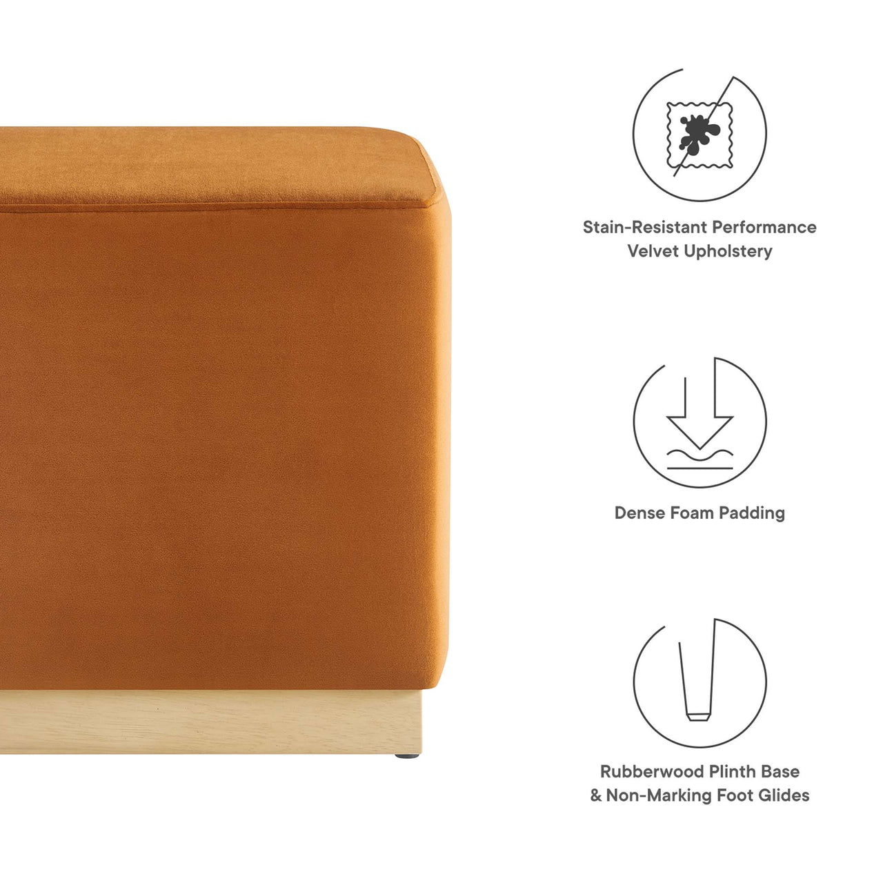 Ardena Square Velvet Ottoman, Small, Terracotta & Cream