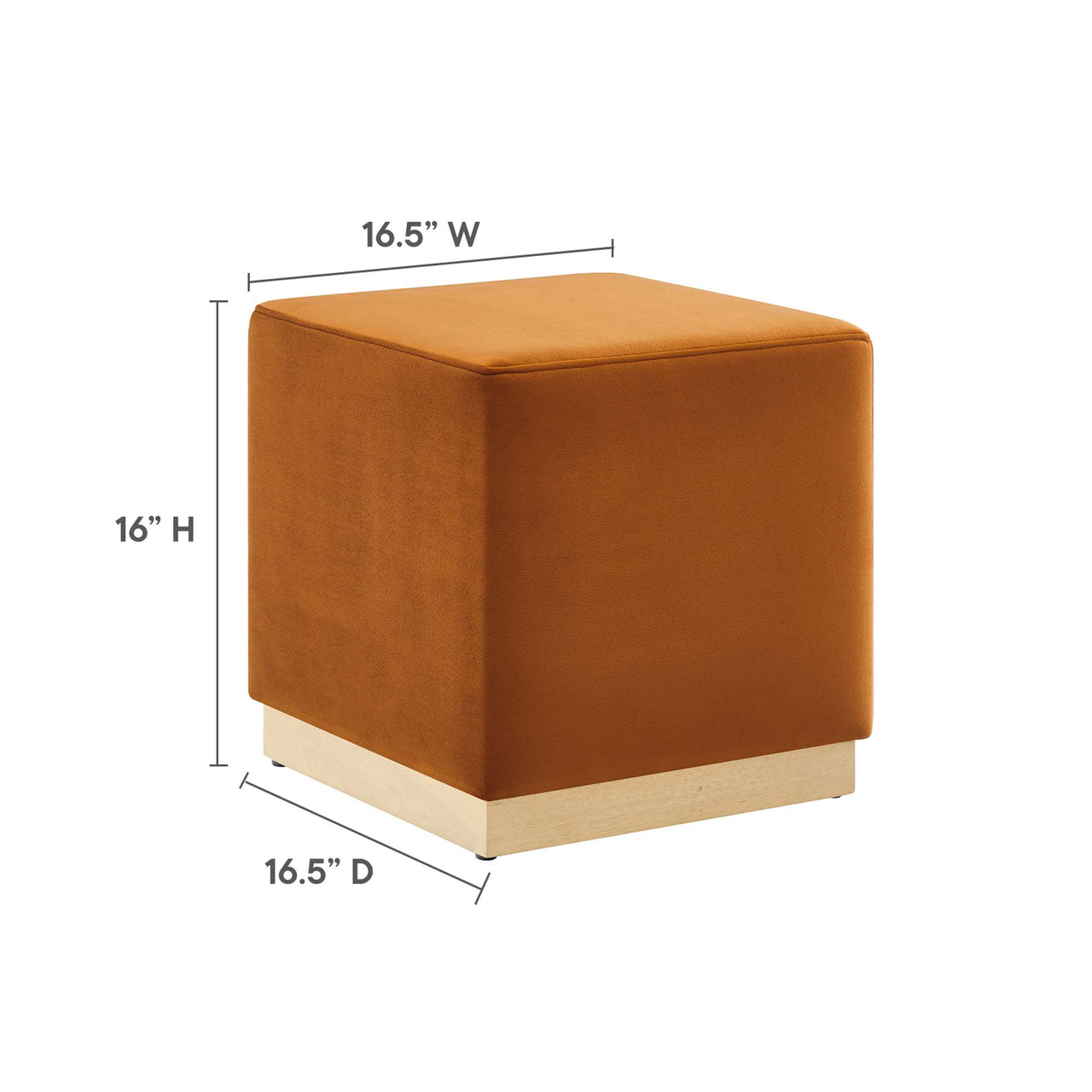 Ardena Square Velvet Ottoman, Small, Terracotta & Cream
