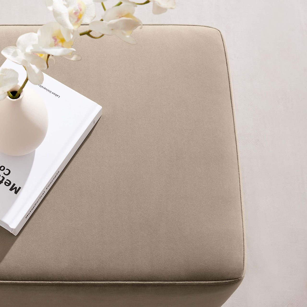 Ardena Square Velvet Ottoman, Small, Taupe & Cream