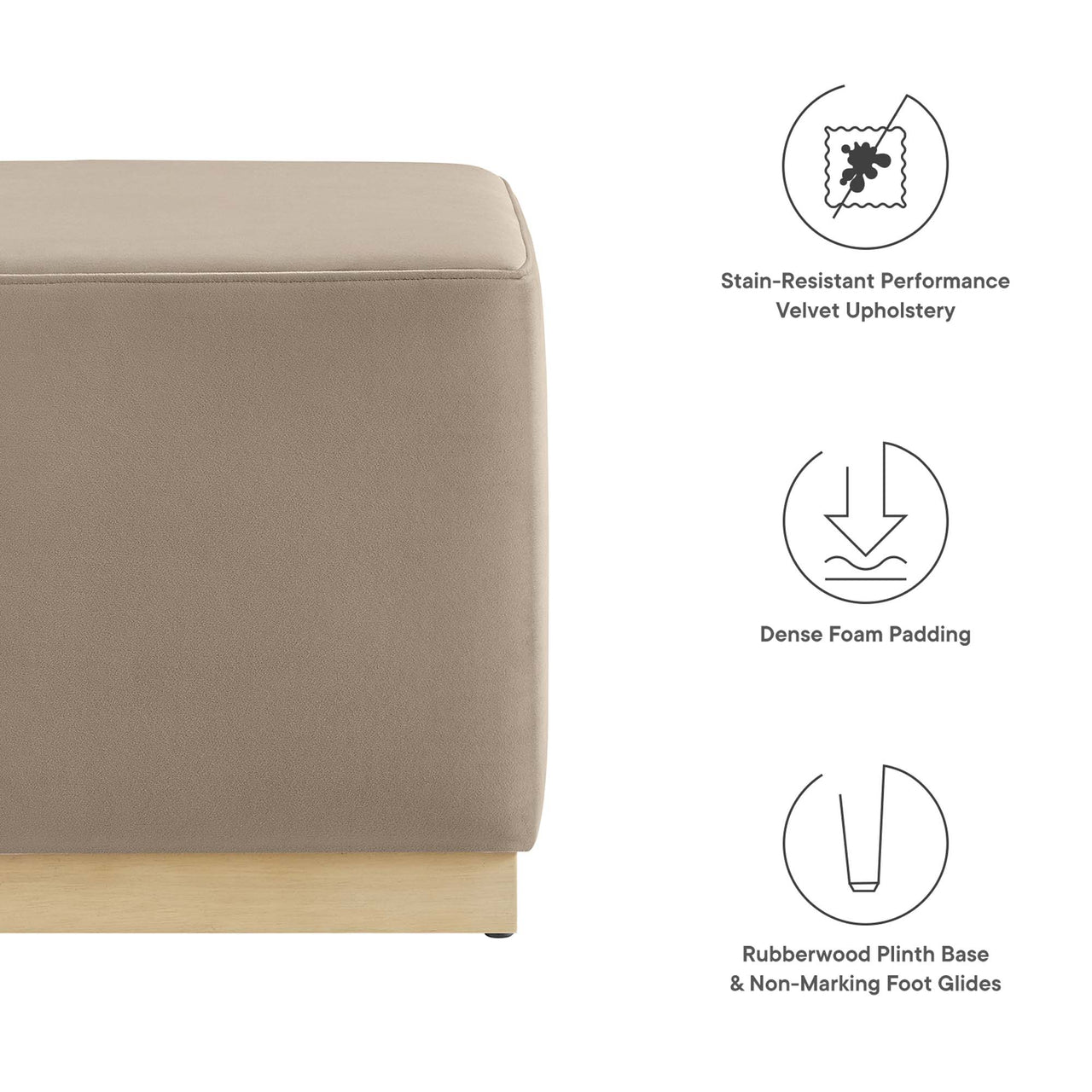 Ardena Square Velvet Ottoman, Small, Taupe & Cream