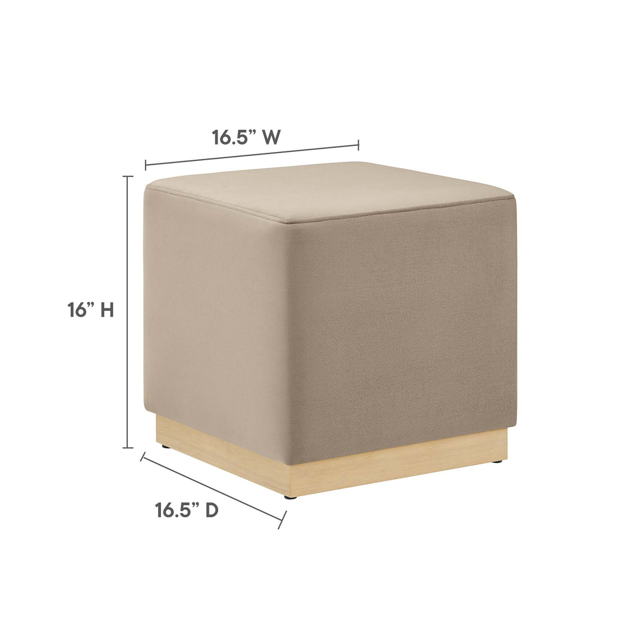 Ardena Square Velvet Ottoman, Small, Taupe & Cream