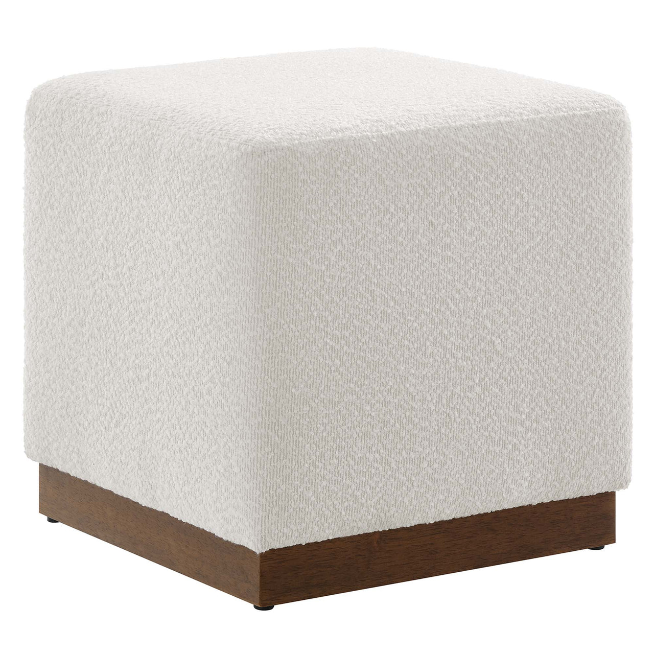 Ardena Square Boucle Ottoman, Small, Ivory & Walnut