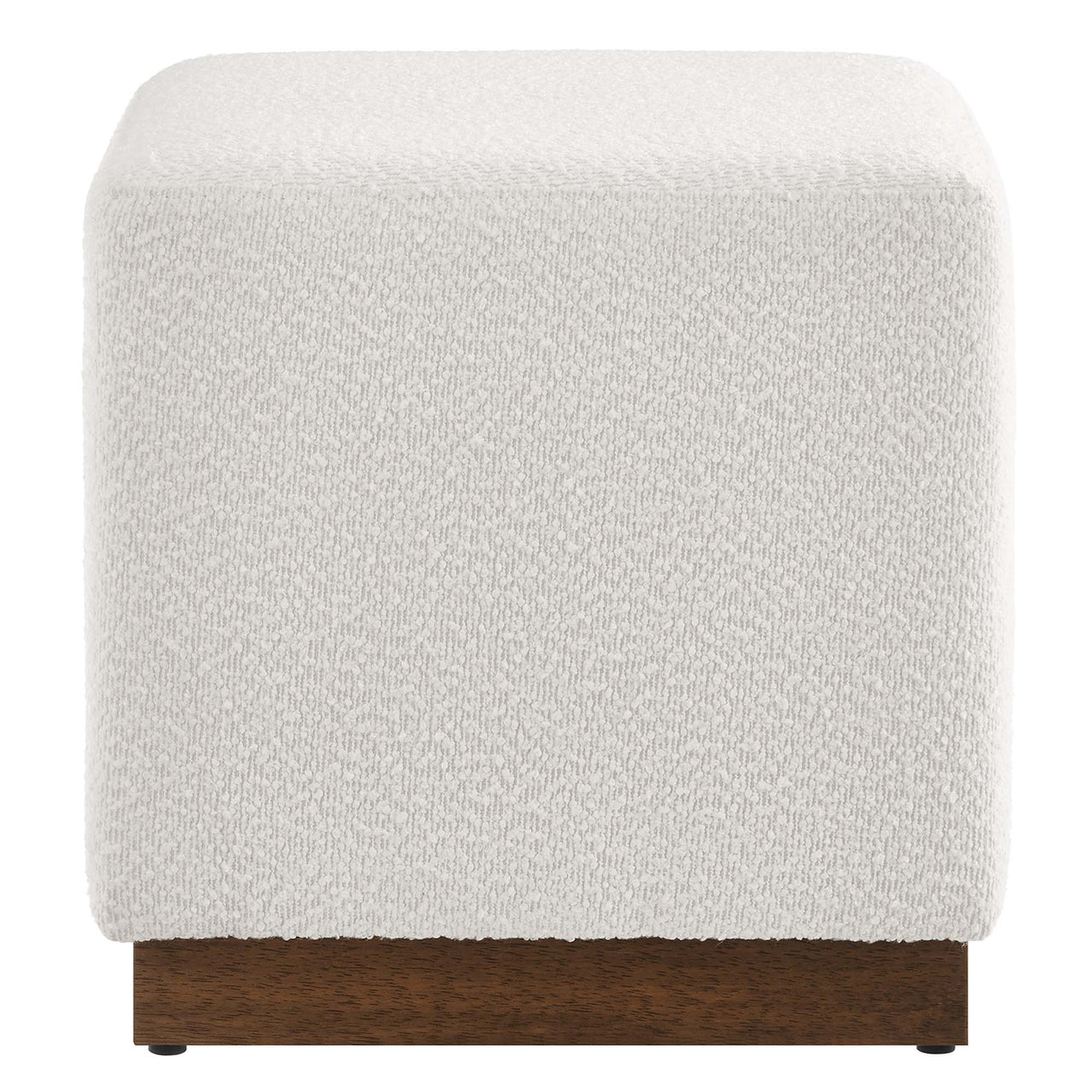Ardena Square Boucle Ottoman, Small, Ivory & Walnut