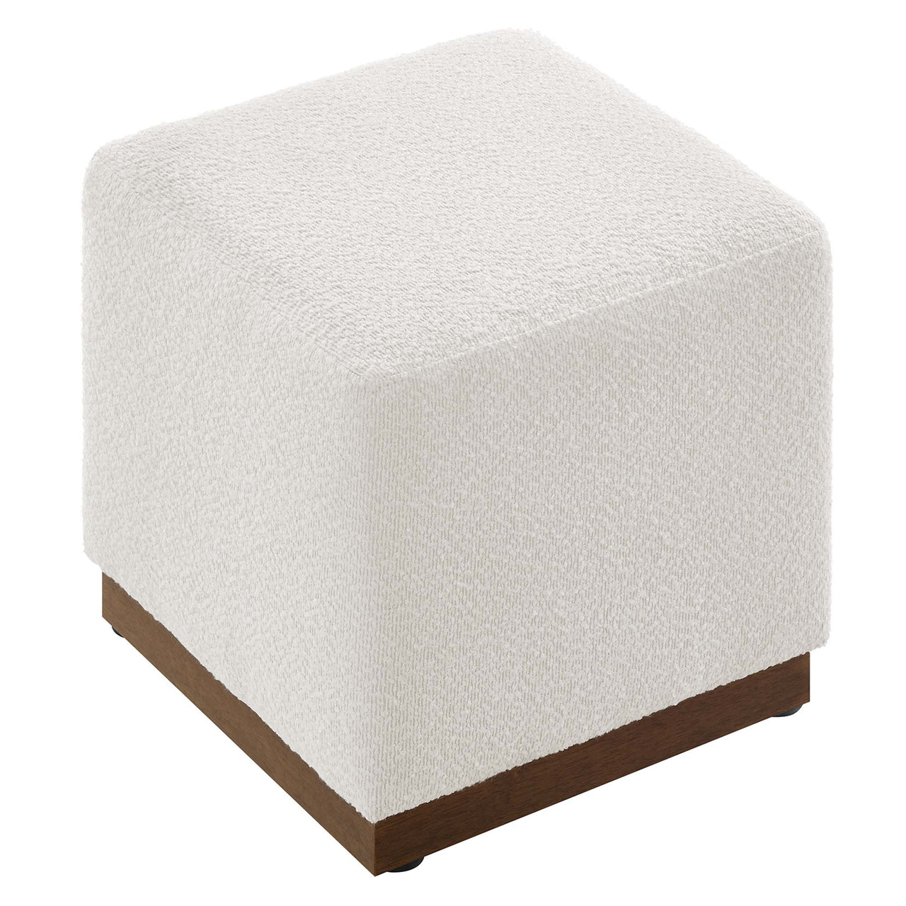 Ardena Square Boucle Ottoman, Small, Ivory & Walnut