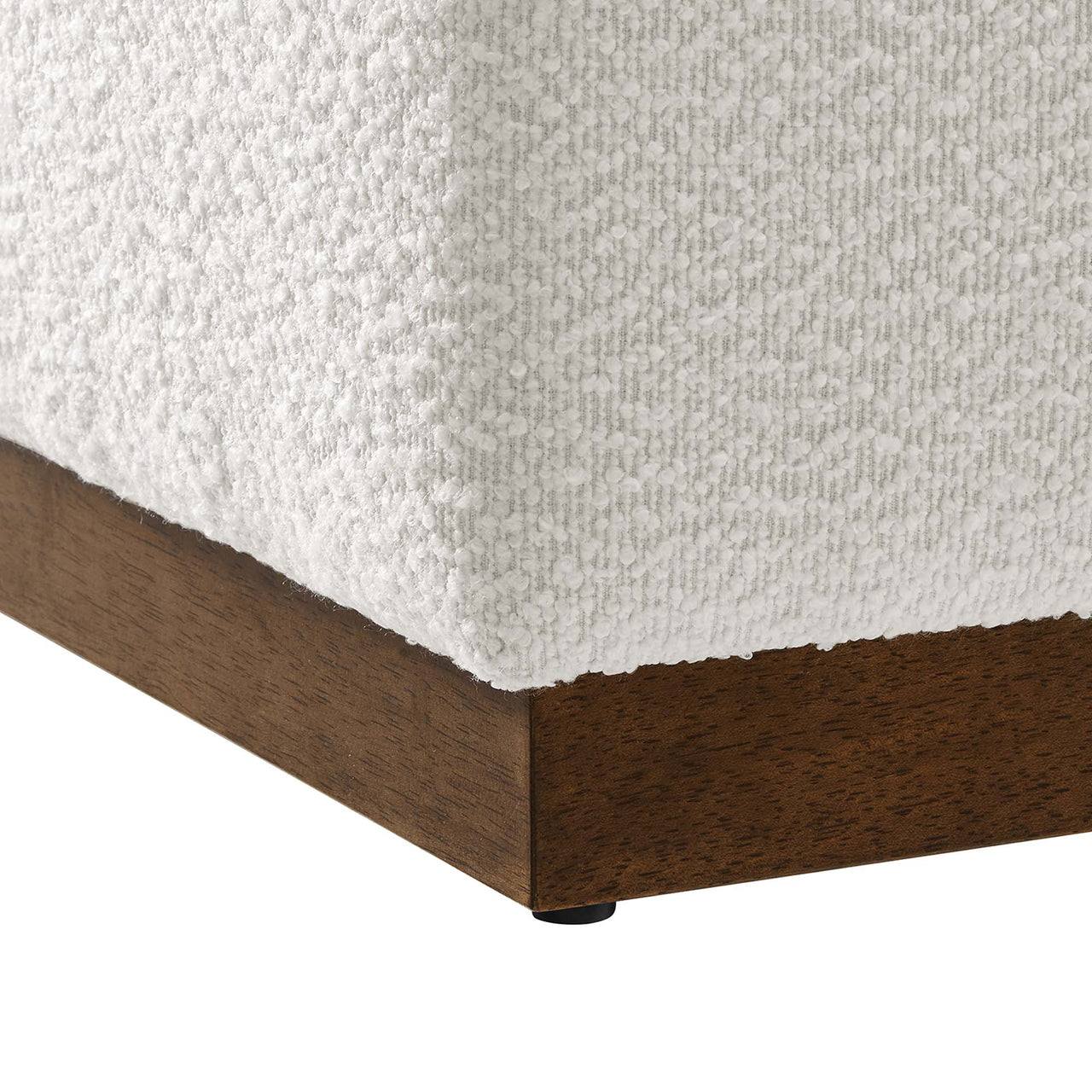 Ardena Square Boucle Ottoman, Small, Ivory & Walnut