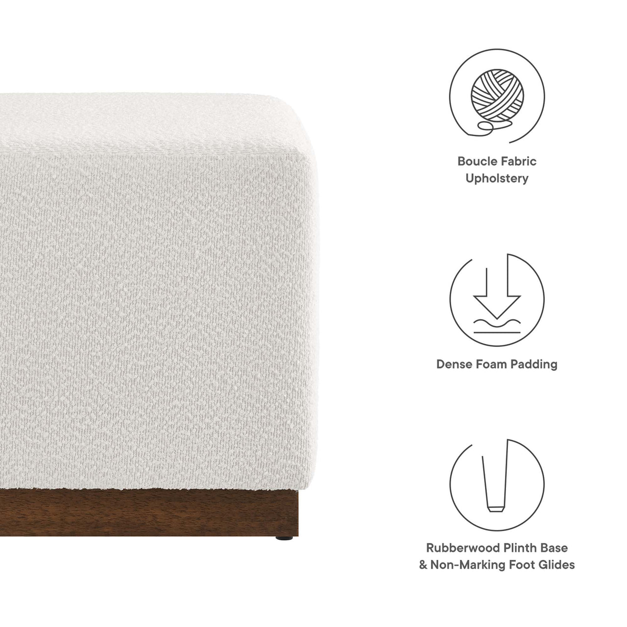 Ardena Square Boucle Ottoman, Small, Ivory & Walnut