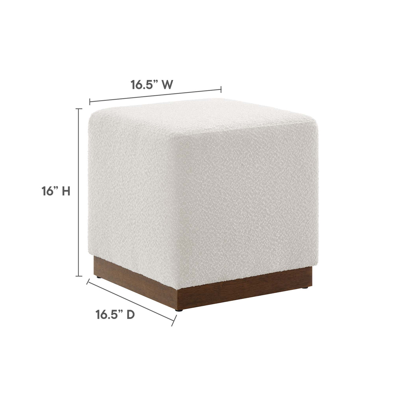 Ardena Square Boucle Ottoman, Small, Ivory & Walnut