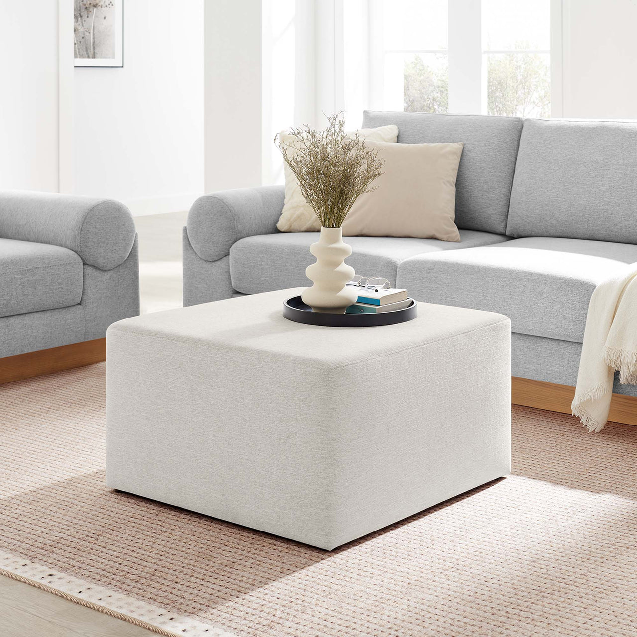 Calyx Square Pouf, Large, Ivory