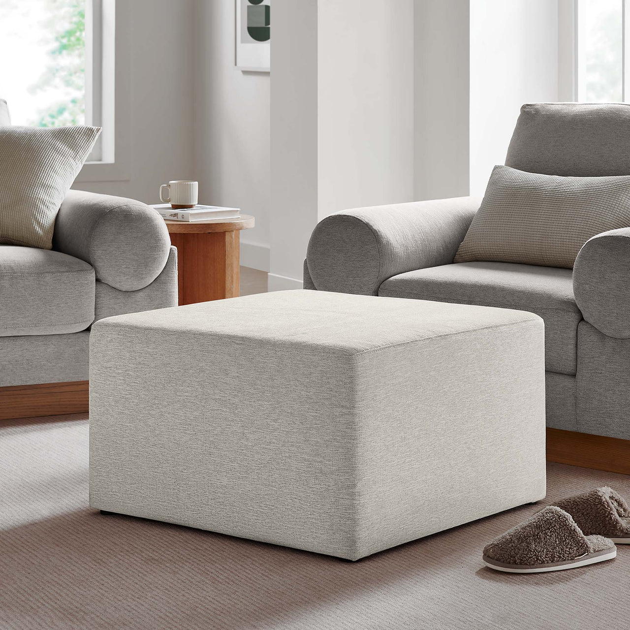 Calyx Square Pouf, Large, Ivory