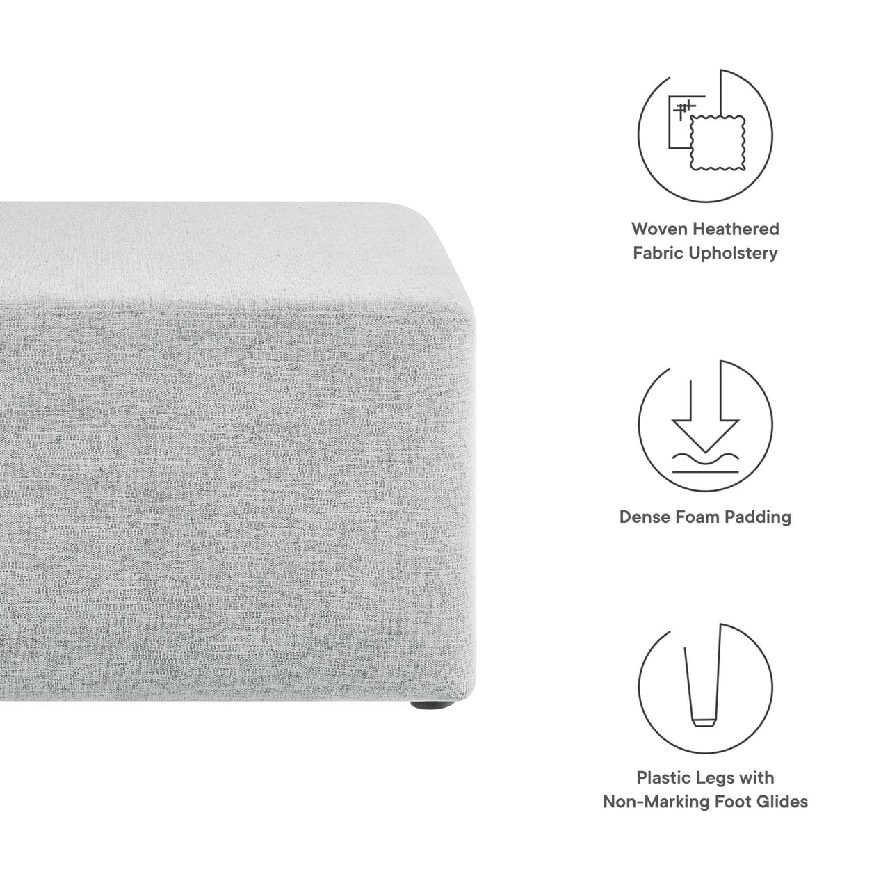 Calyx Square Pouf, Large, Light Gray