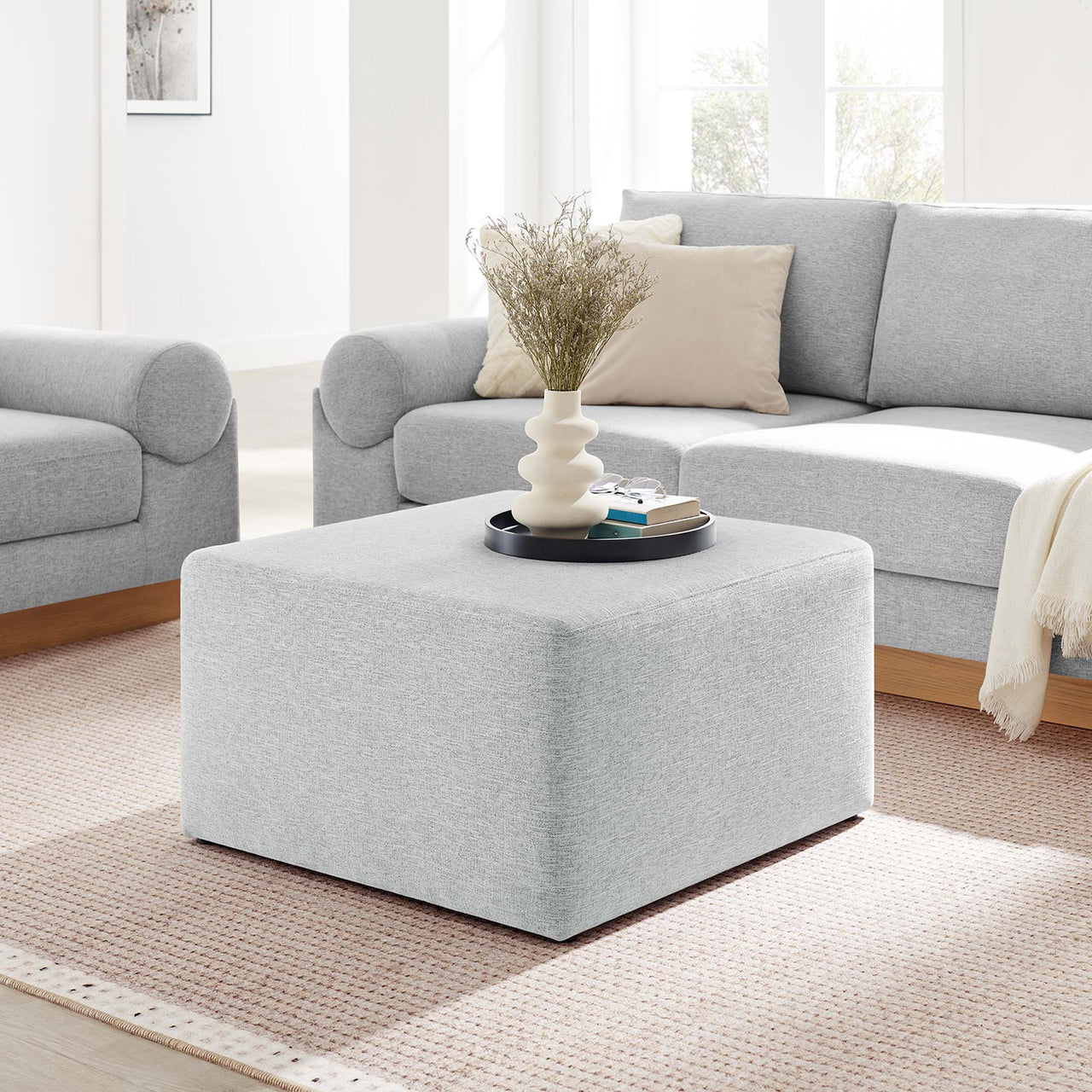 Calyx Square Pouf, Large, Light Gray