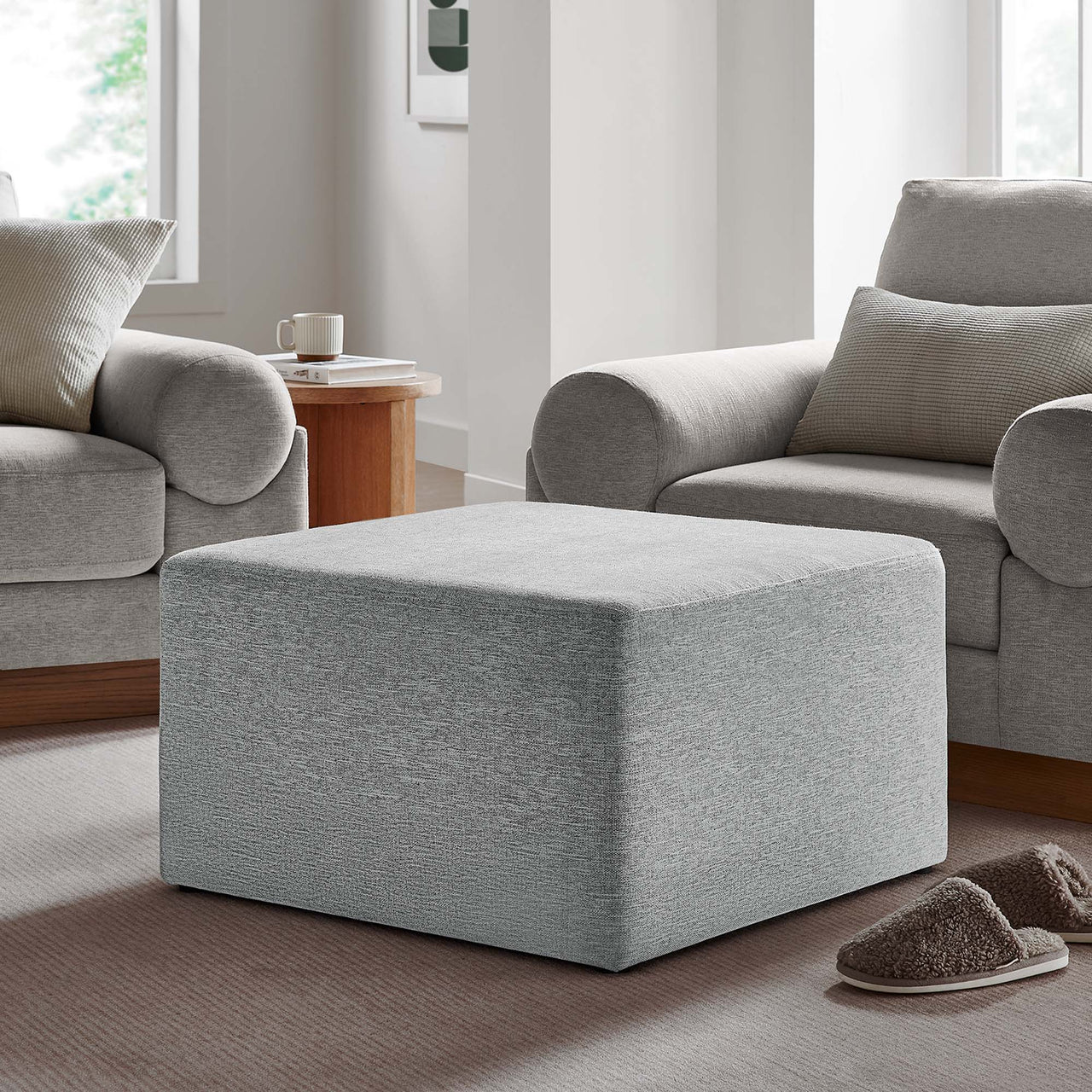 Calyx Square Pouf, Large, Light Gray