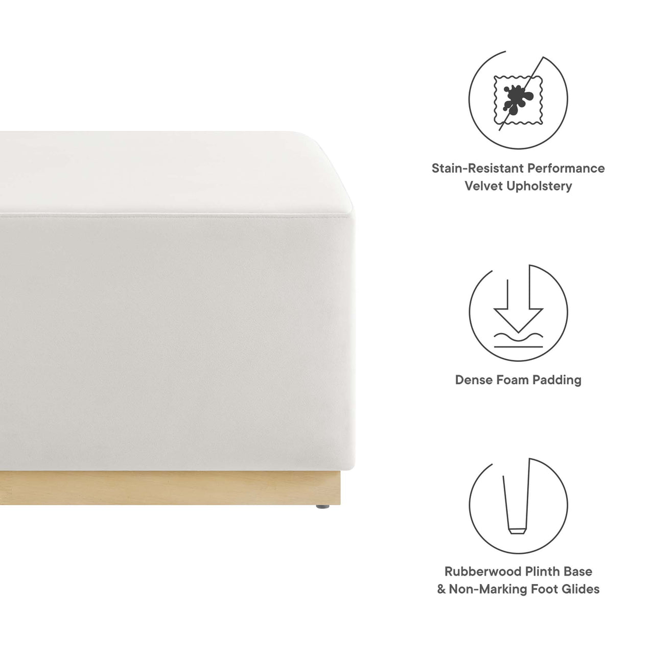 Ardena Square Velvet Ottoman, Large, Chalk & Cream