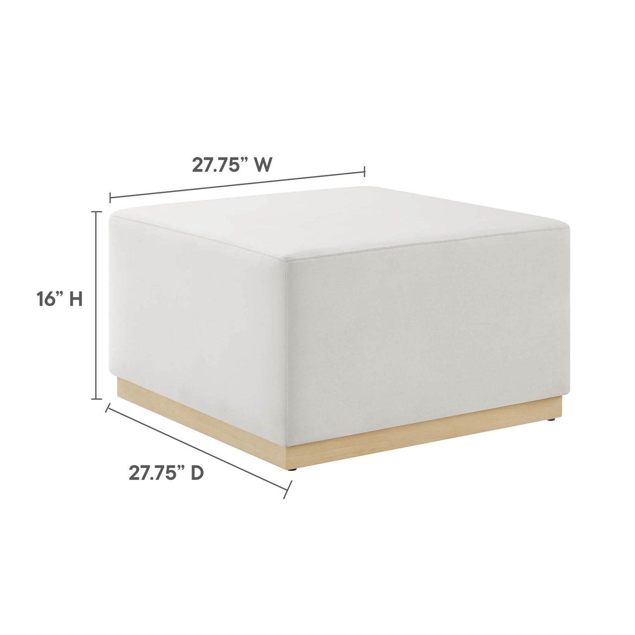 Ardena Square Velvet Ottoman, Large, Chalk & Cream