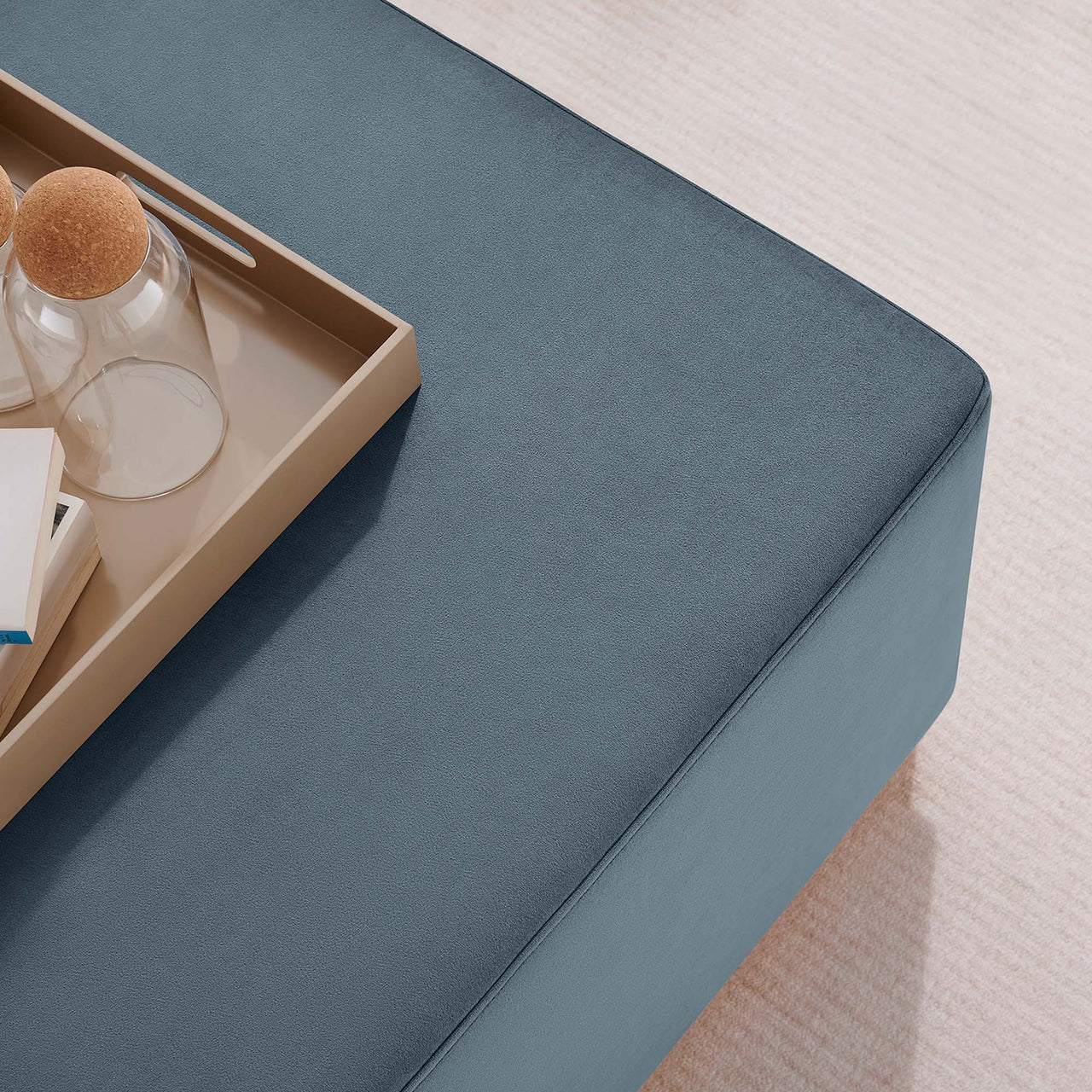 Ardena Square Velvet Ottoman, Large, Slate & Cream