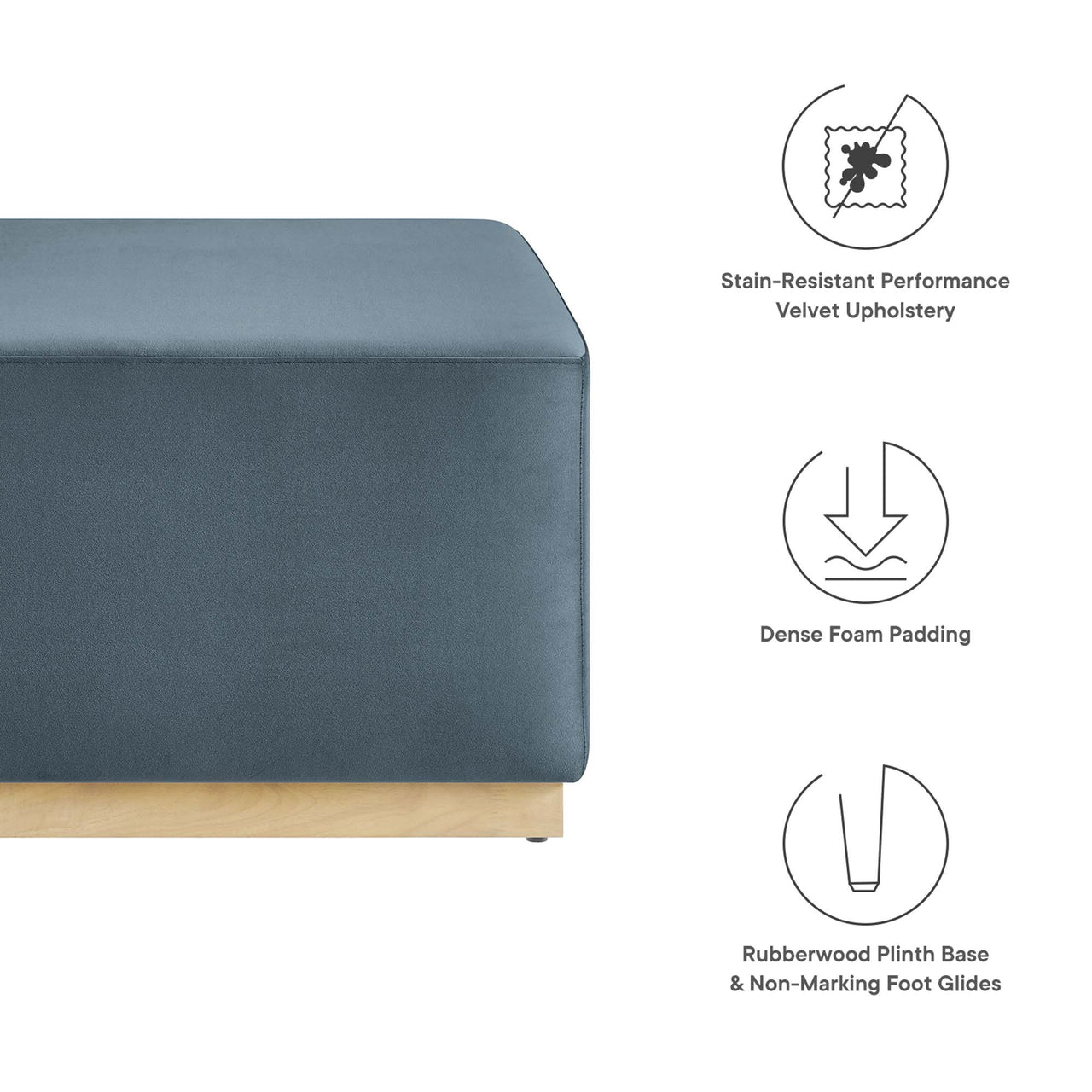 Ardena Square Velvet Ottoman, Large, Slate & Cream