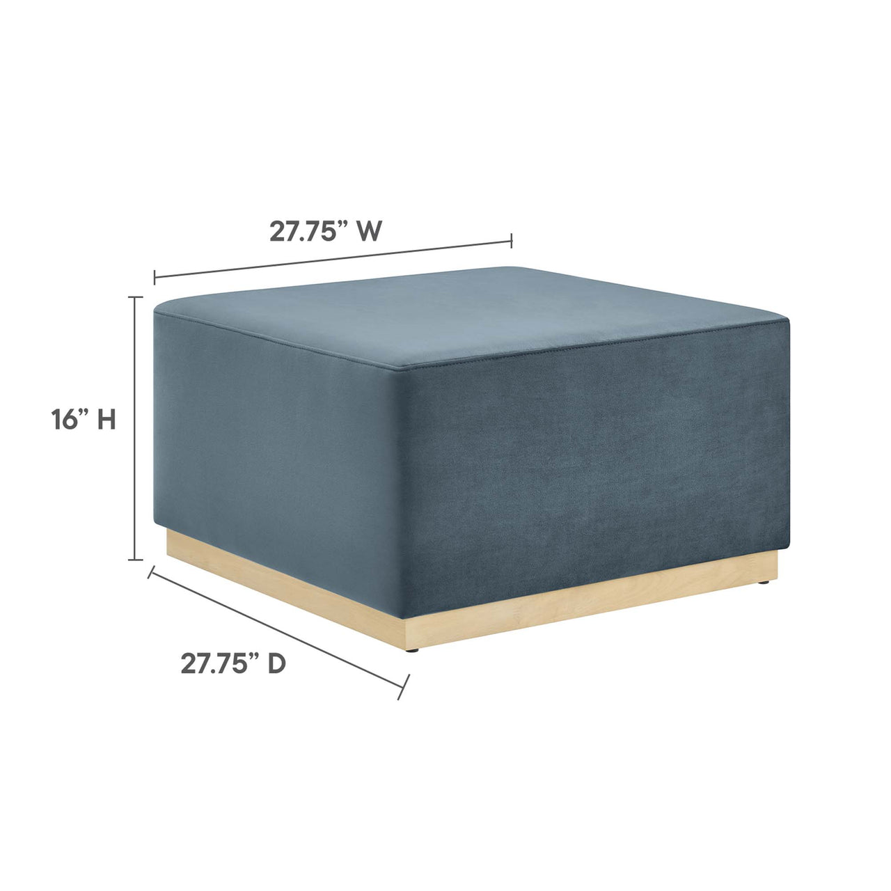 Ardena Square Velvet Ottoman, Large, Slate & Cream