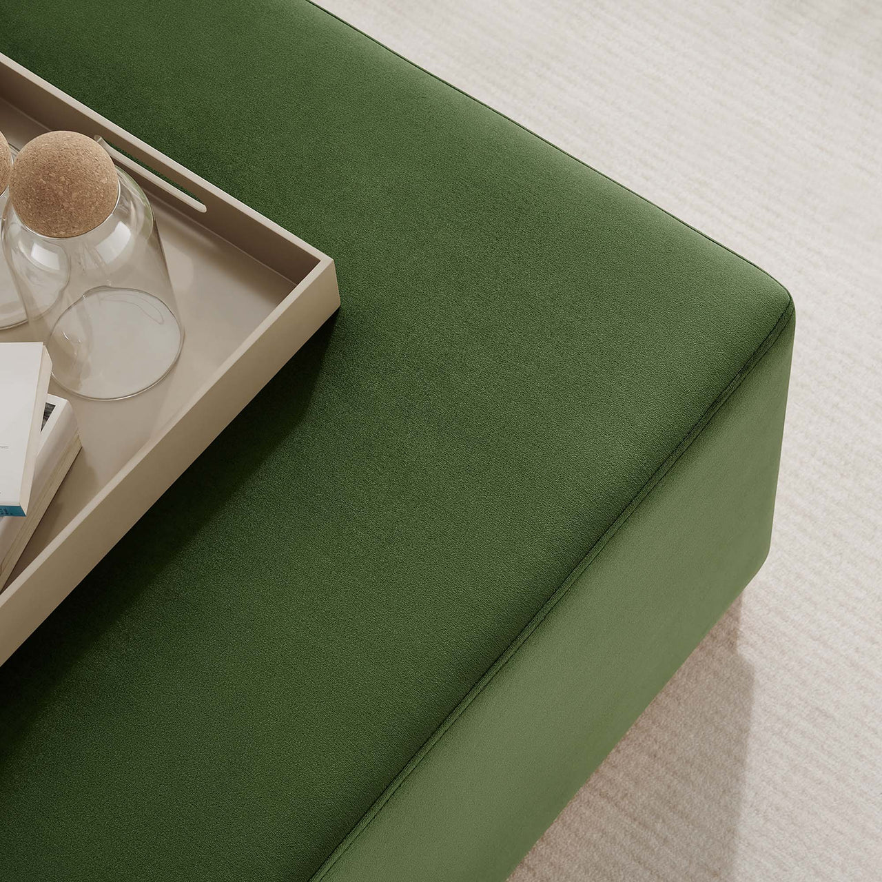 Ardena Square Velvet Ottoman, Large, Basil & Cream
