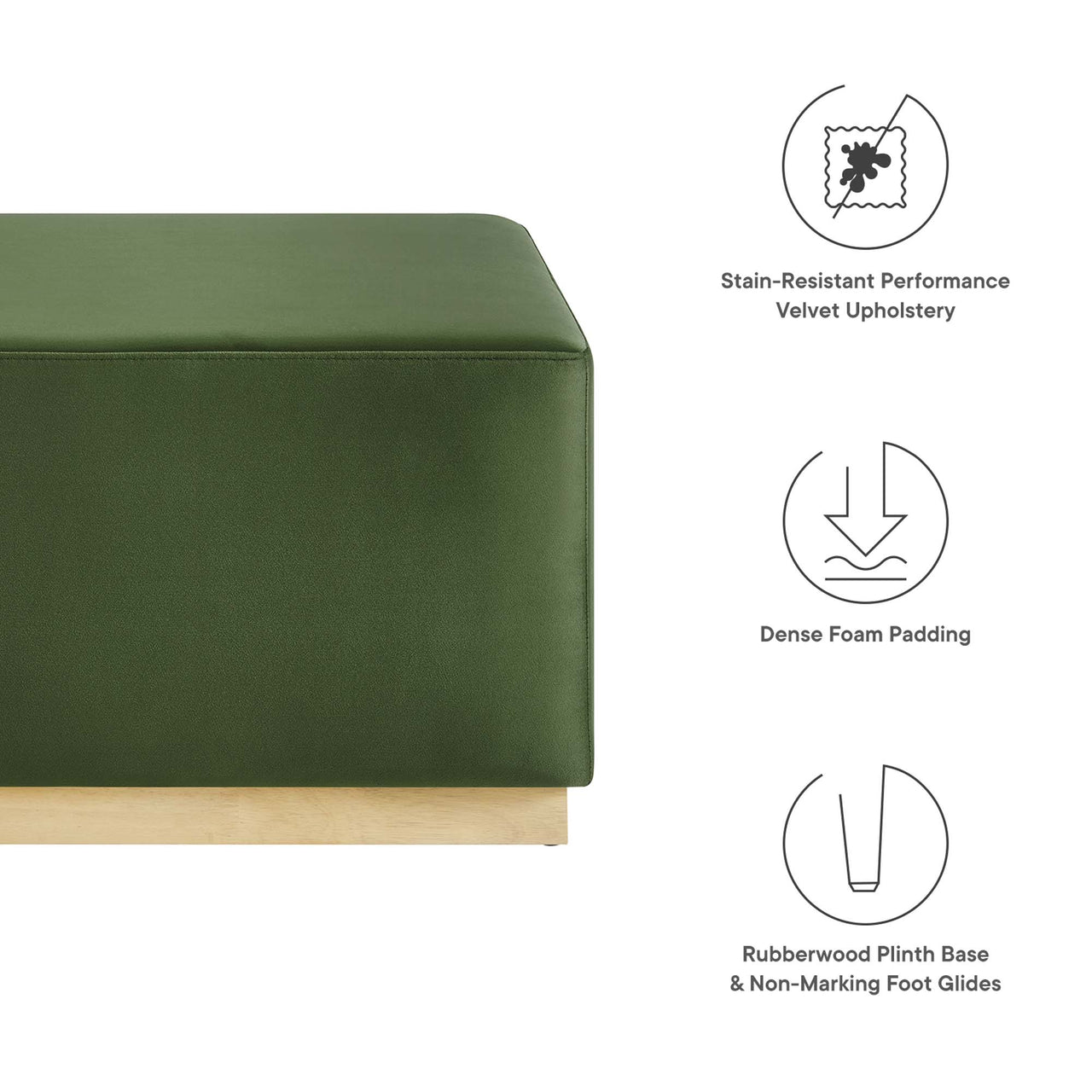 Ardena Square Velvet Ottoman, Large, Basil & Cream