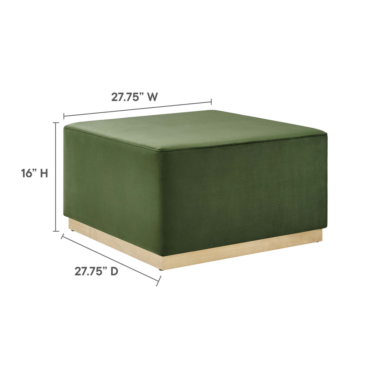 Ardena Square Velvet Ottoman, Large, Basil & Cream