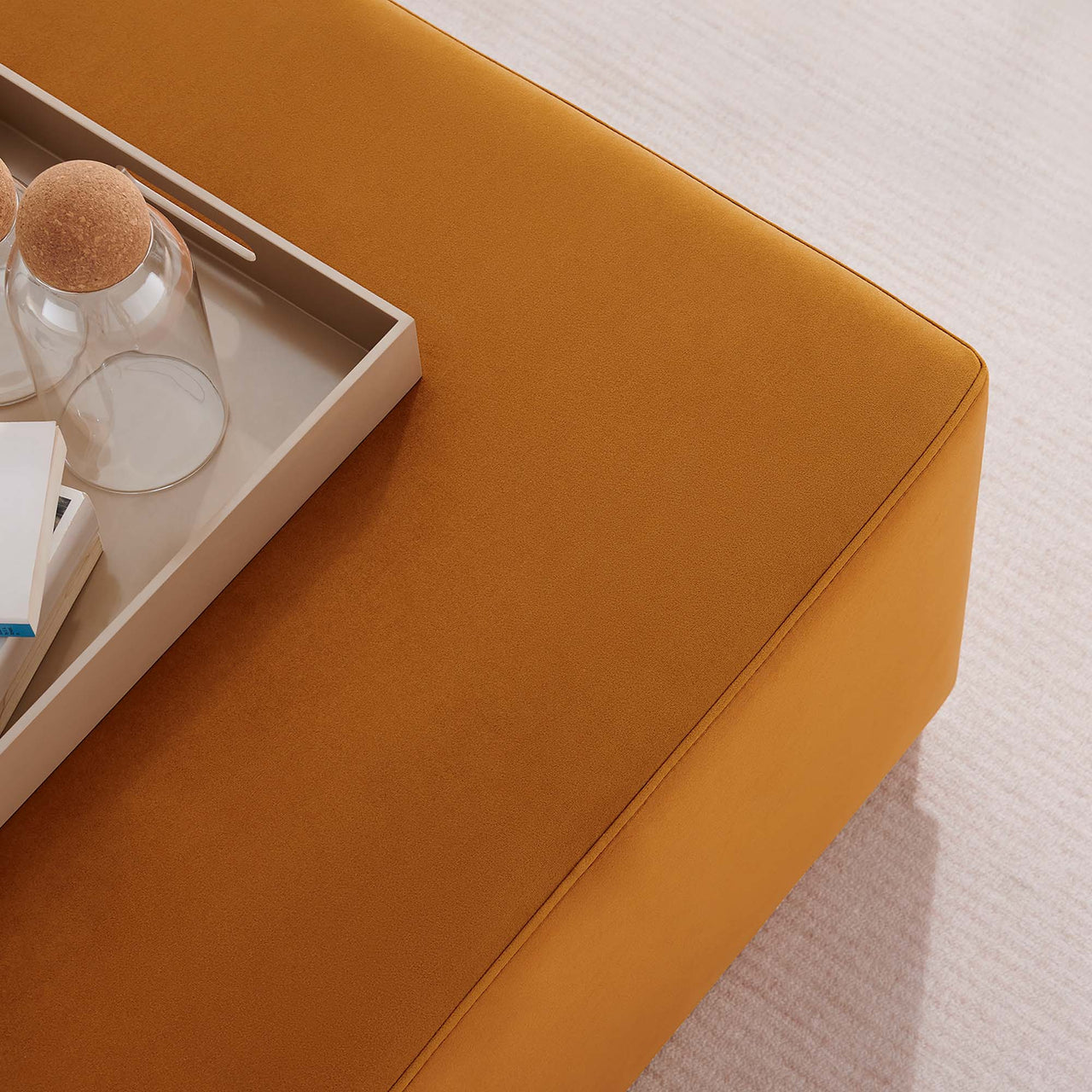 Ardena Square Velvet Ottoman, Large, Terracotta & Cream