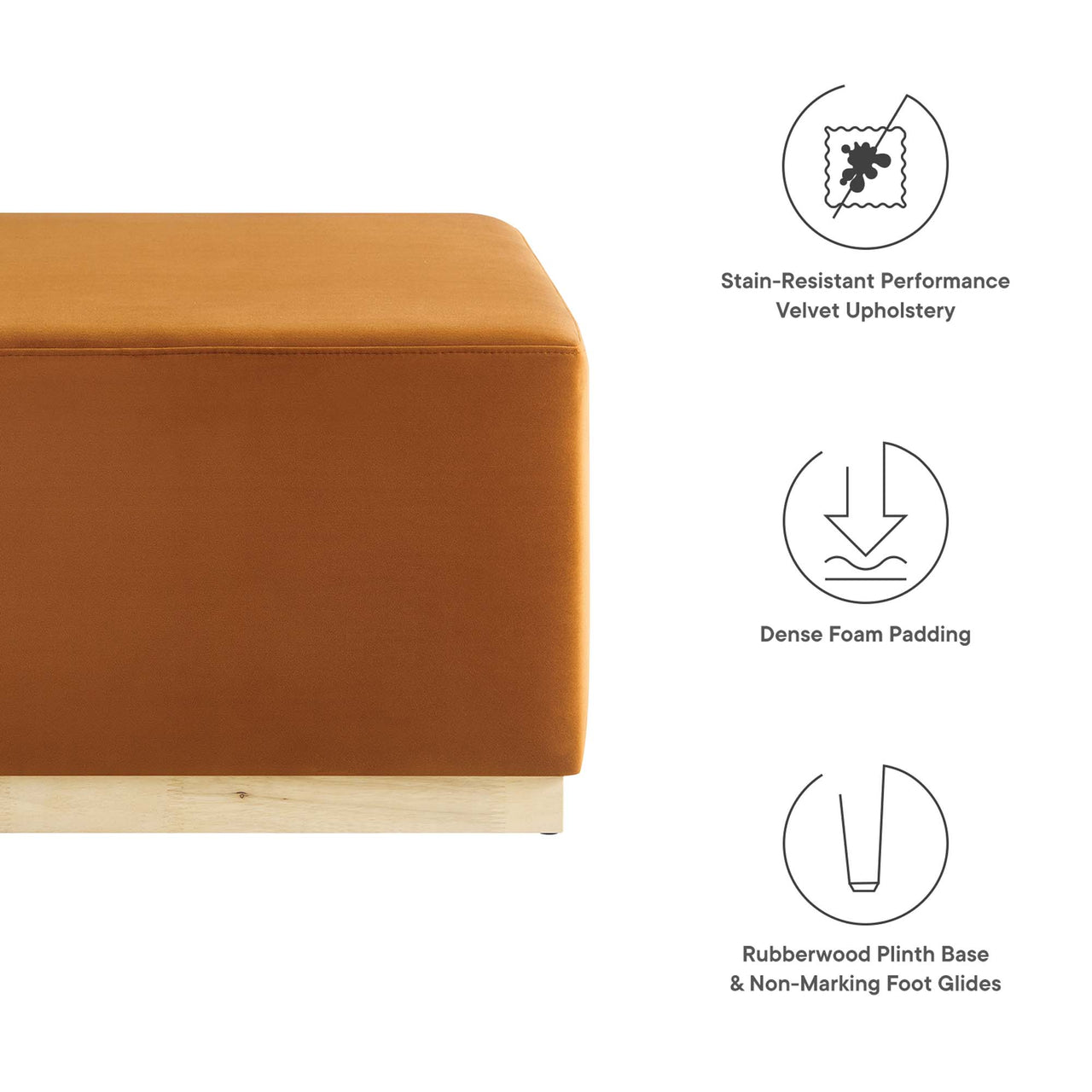 Ardena Square Velvet Ottoman, Large, Terracotta & Cream