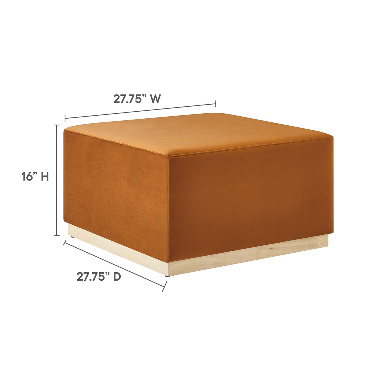 Ardena Square Velvet Ottoman, Large, Terracotta & Cream
