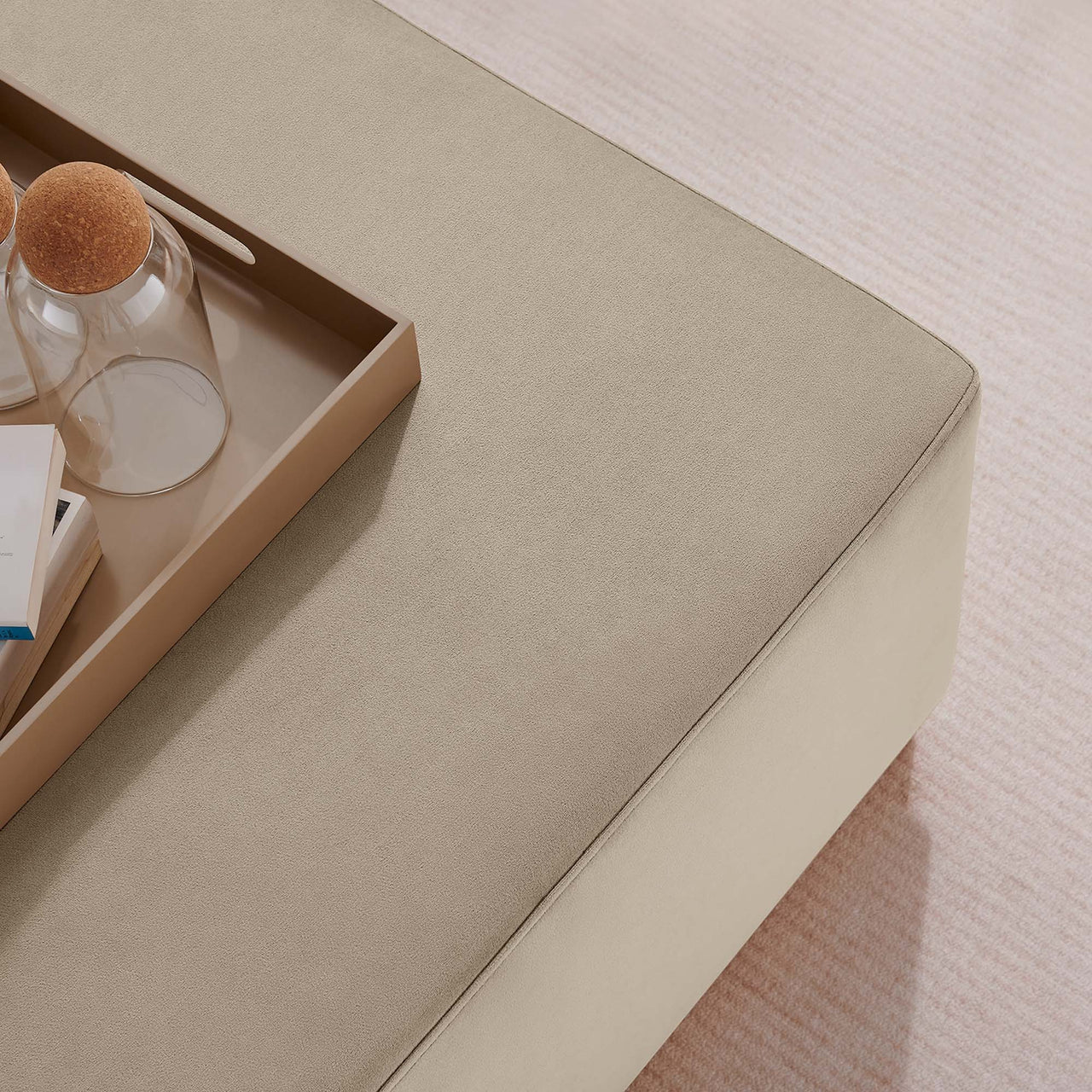 Ardena Square Velvet Ottoman, Large, Taupe & Cream