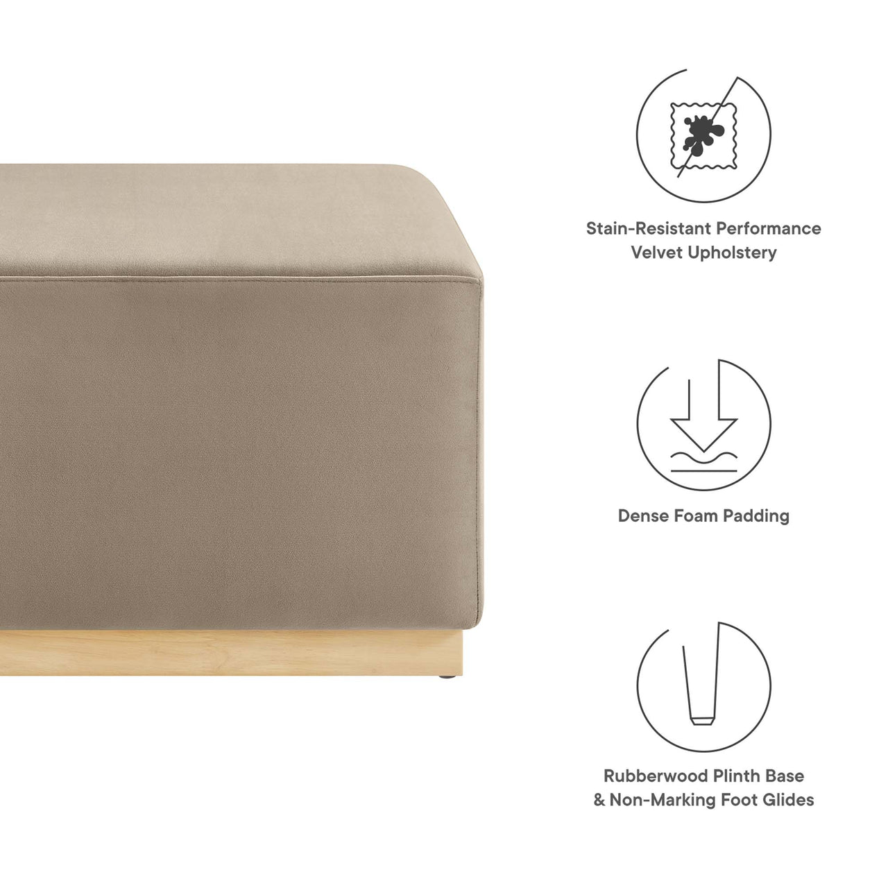 Ardena Square Velvet Ottoman, Large, Taupe & Cream